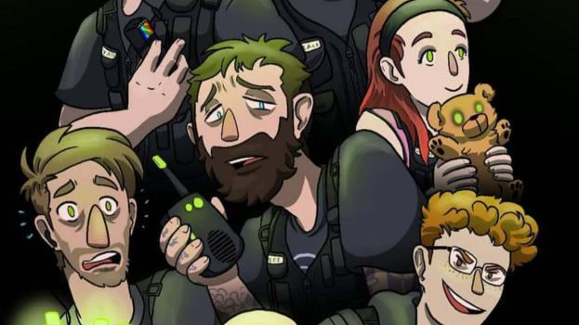 Achievement Hunter, tactical gear, glowing green eyes, Full HD Desktop Wallpaper