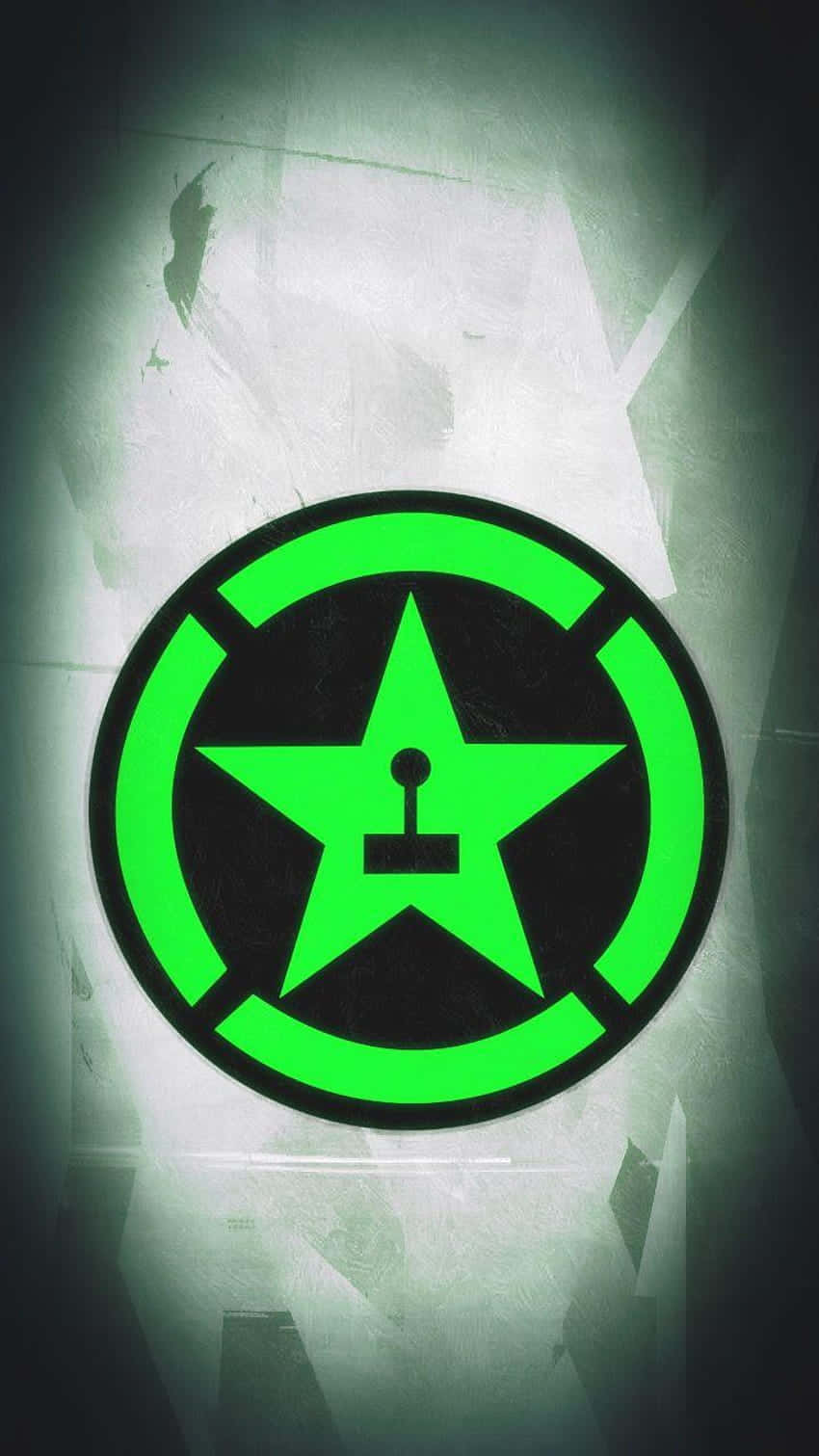 Achievement Hunter, glowing green star emblem, keyhole center, HD Phone Wallpaper