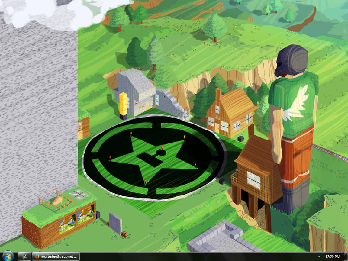 Achievement Hunter, green shirt, vibrant village, SD Desktop Wallpaper