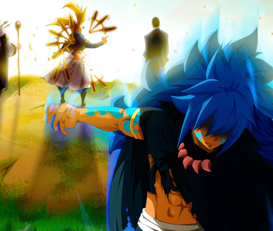 Acnologia, blue-haired anime warrior, glowing tattoos, SD Desktop Wallpaper
