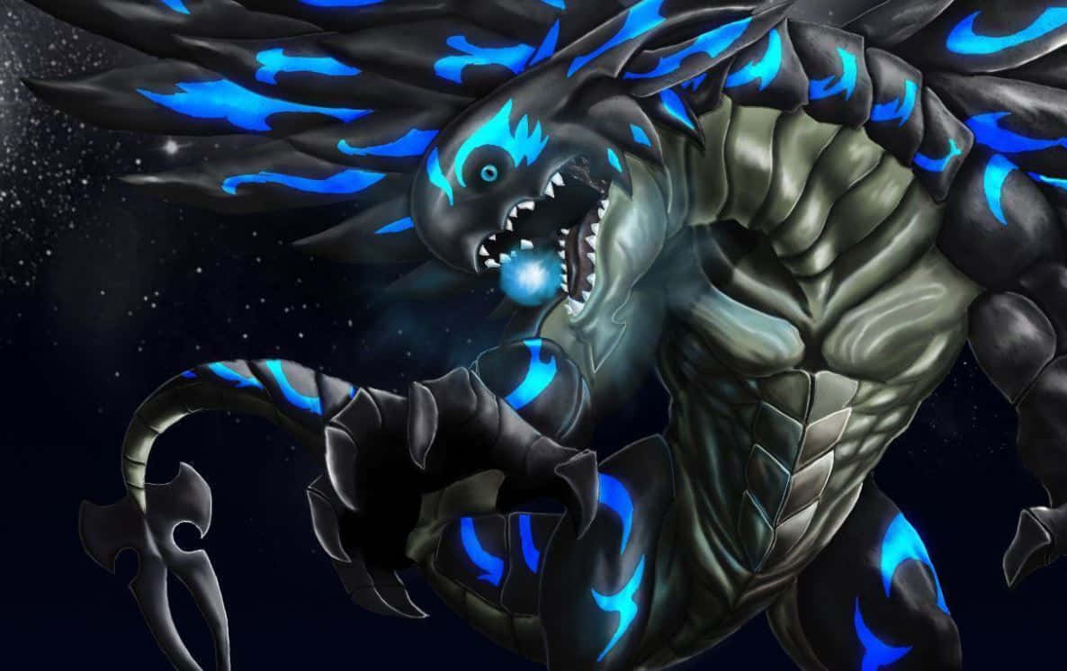 Acnologia, black dragon, glowing blue flame patterns, SD Desktop Wallpaper
