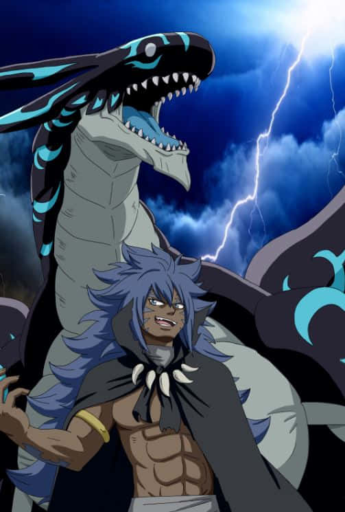 Acnologia, blue-haired anime warrior, massive dragon, SD Phone Wallpaper
