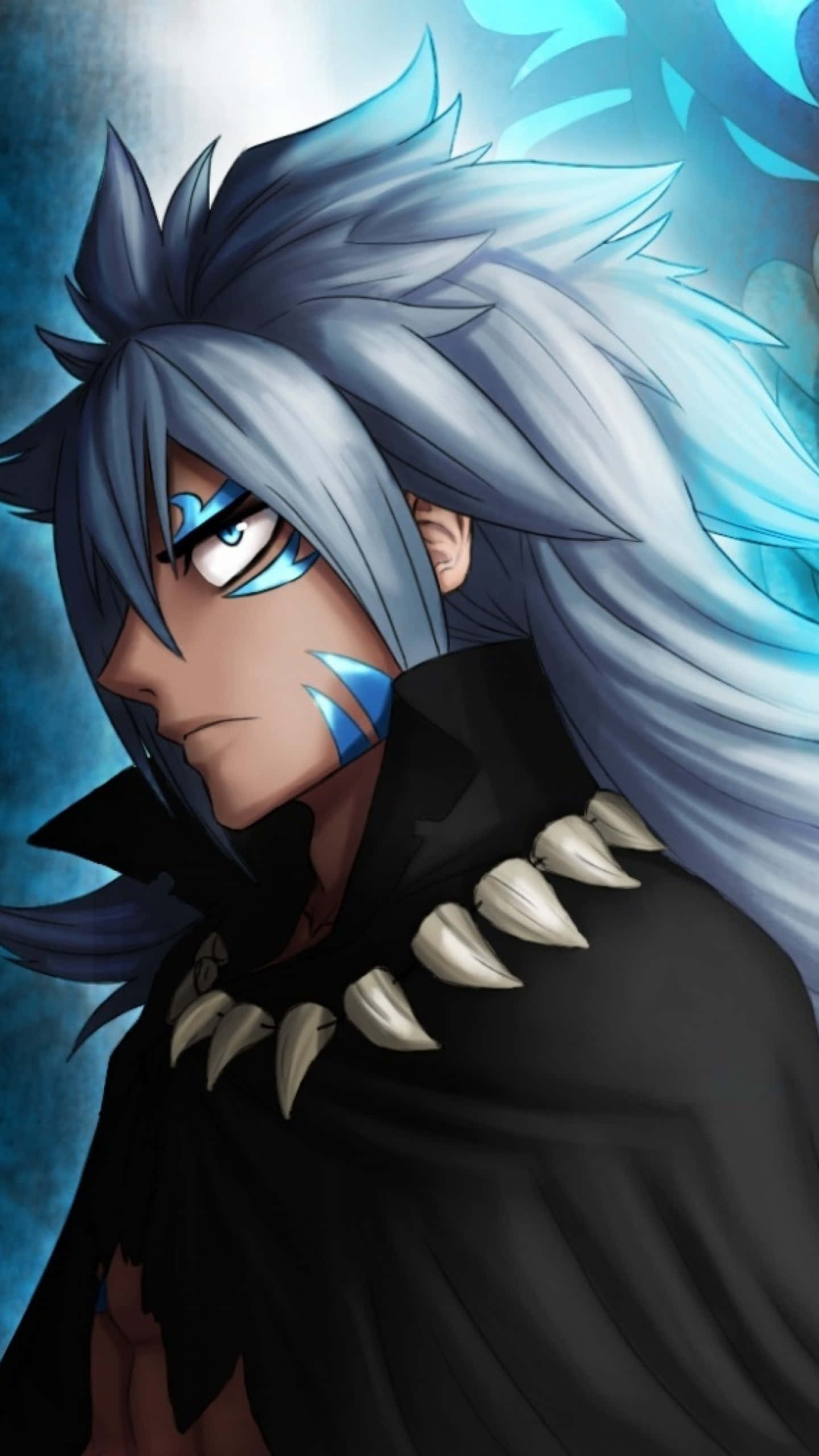 Acnologia, black cloak, white fang-like adornments, 2K Phone Wallpaper