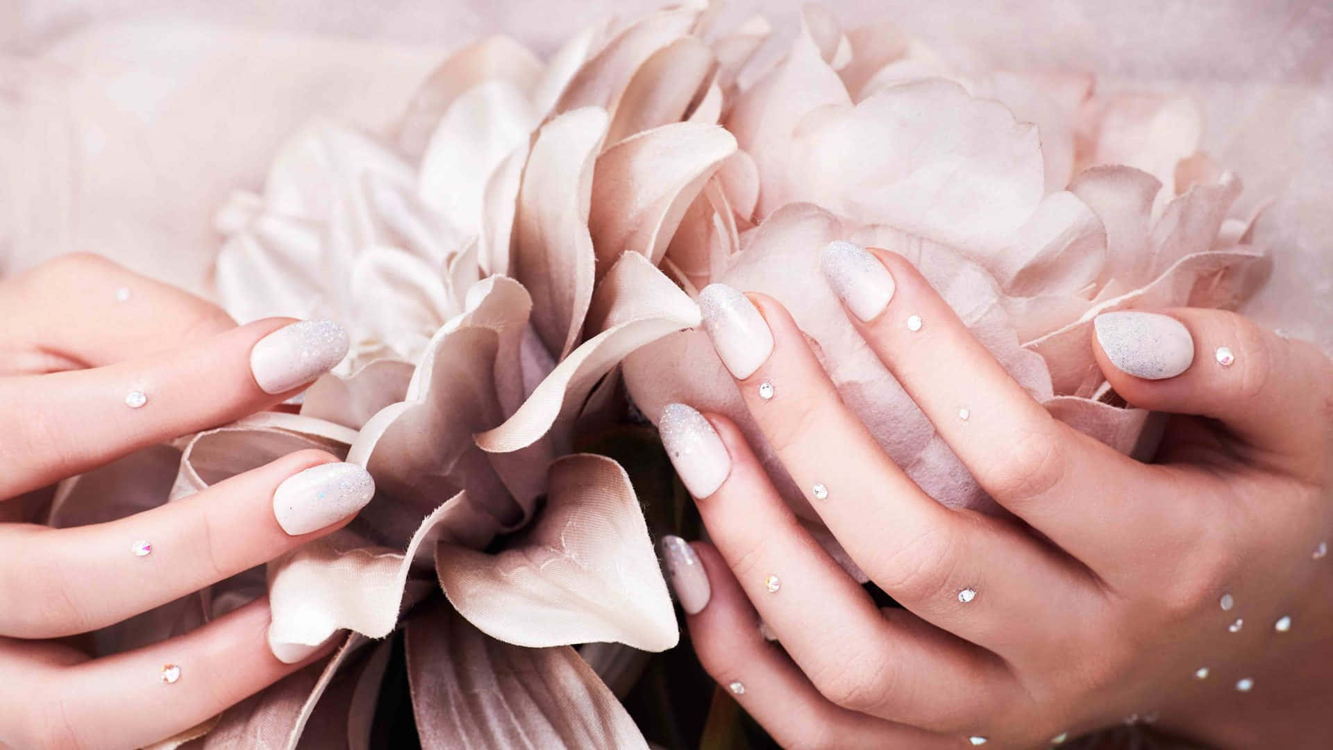 white flowers, pearls, glittery white nails, Full HD Desktop Wallpaper