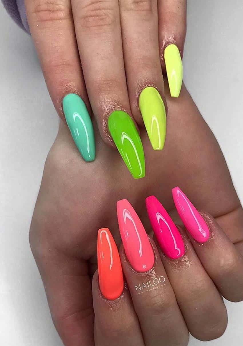 neon nail designs, summer, mint lime green, SD Phone Wallpaper
