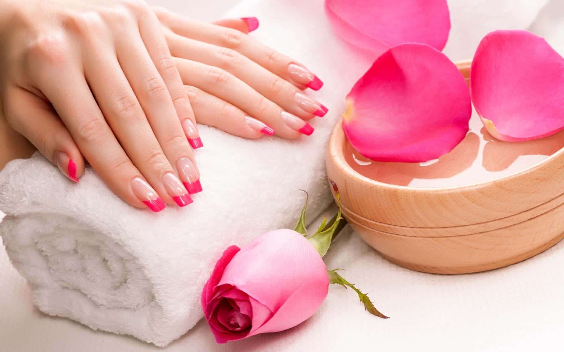 pink nails, roses, white towel, Full HD Desktop Wallpaper