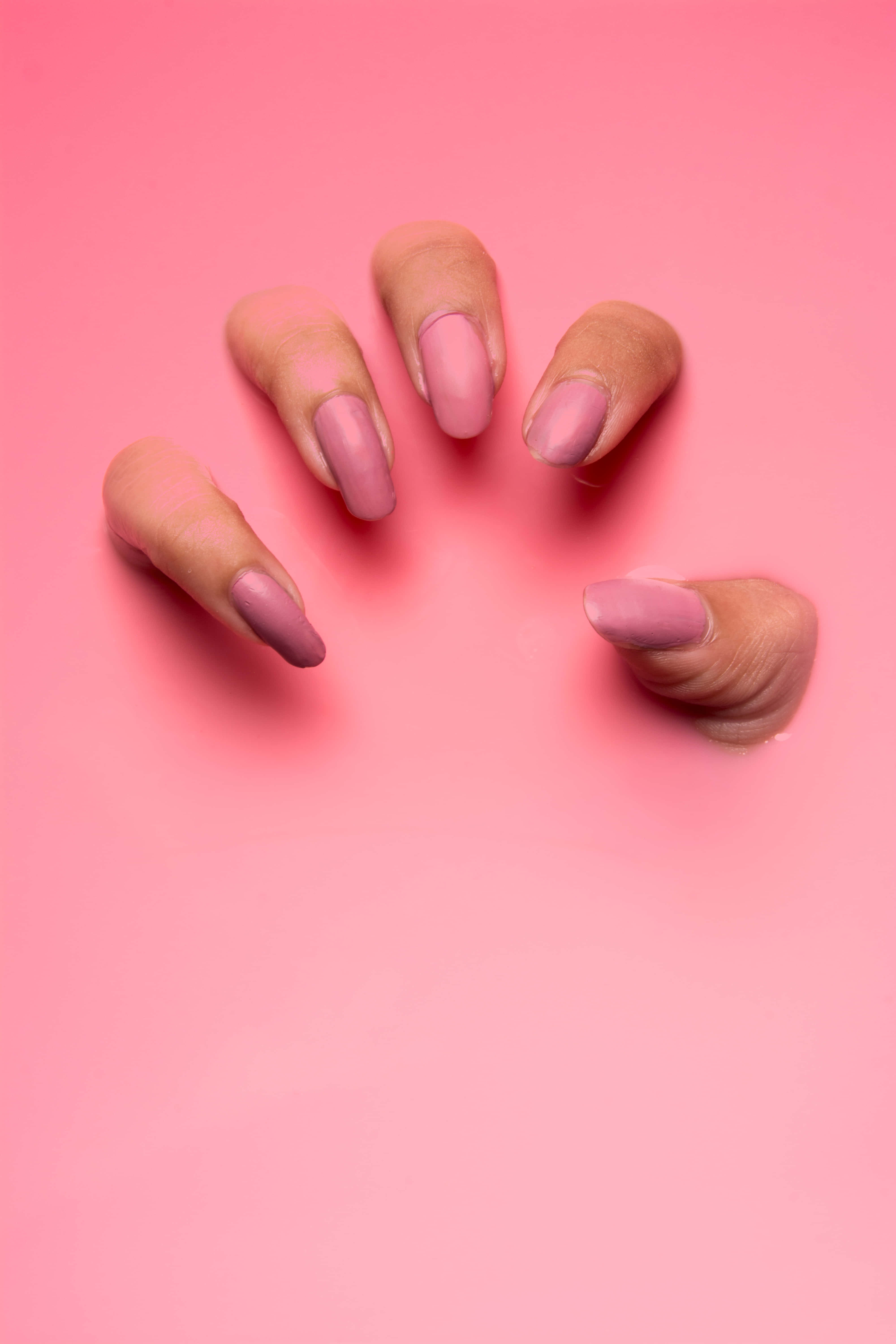 pink matte nails, fan shape, solid pink background, 5K Phone Wallpaper