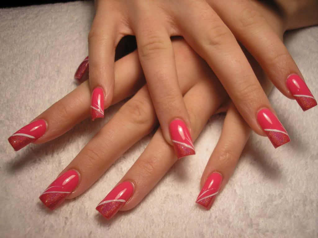 pink glitter nails, white diagonal stripes, soft white towel, SD Desktop Wallpaper