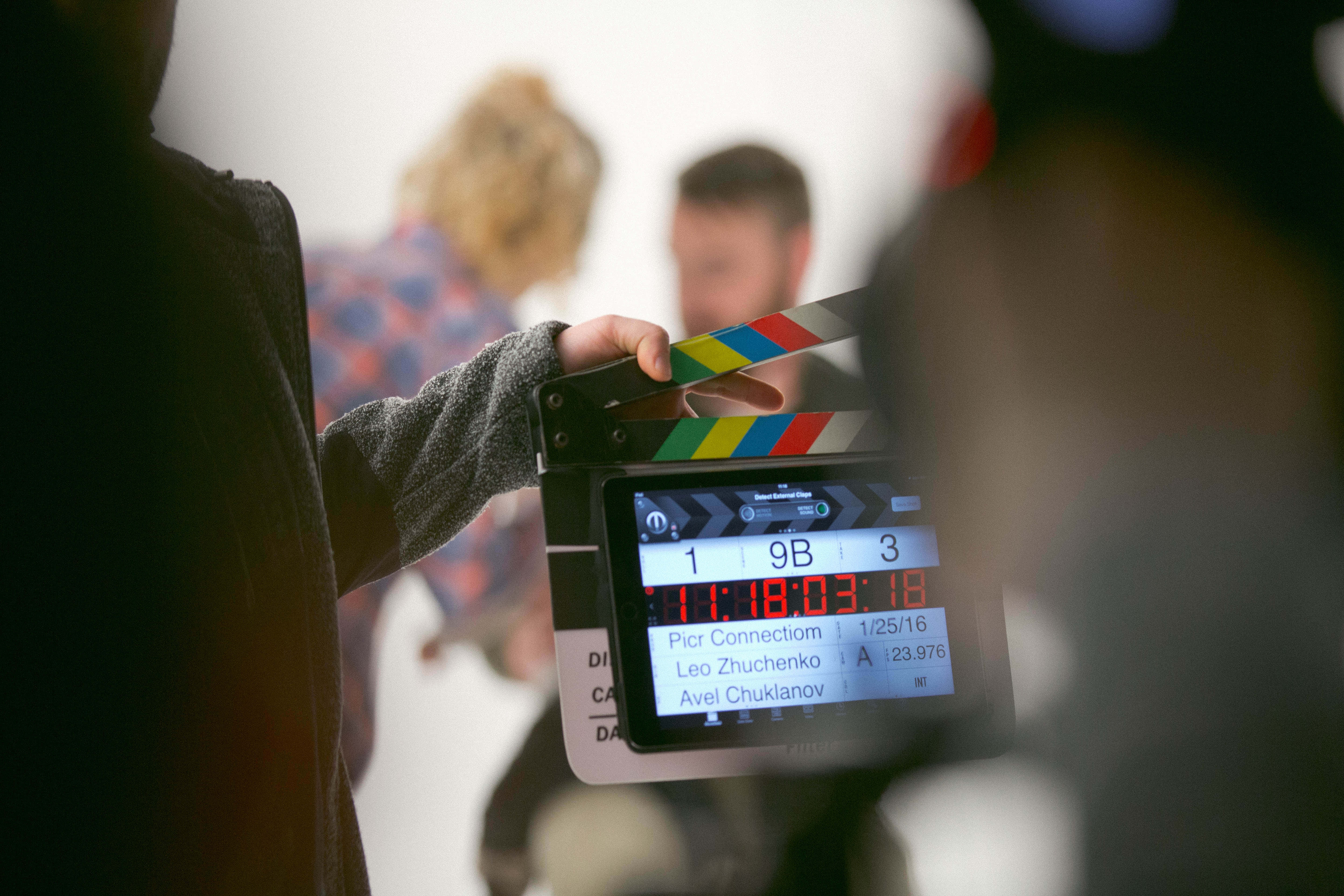 clapperboard, colorful stripes, digital timecode, 5K Desktop Wallpaper