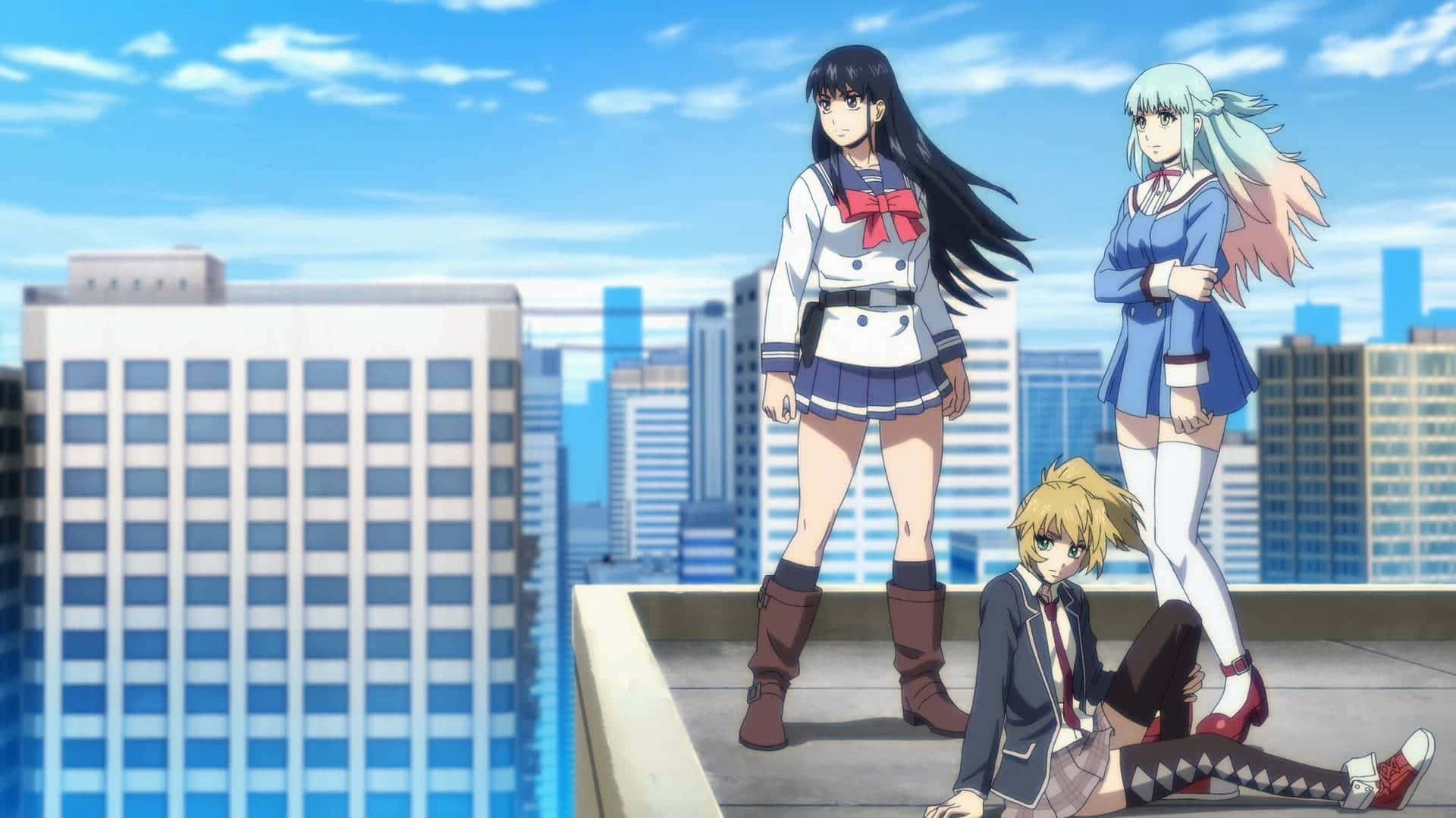 Action Anime, school uniforms, rooftop, Full HD Desktop Wallpaper