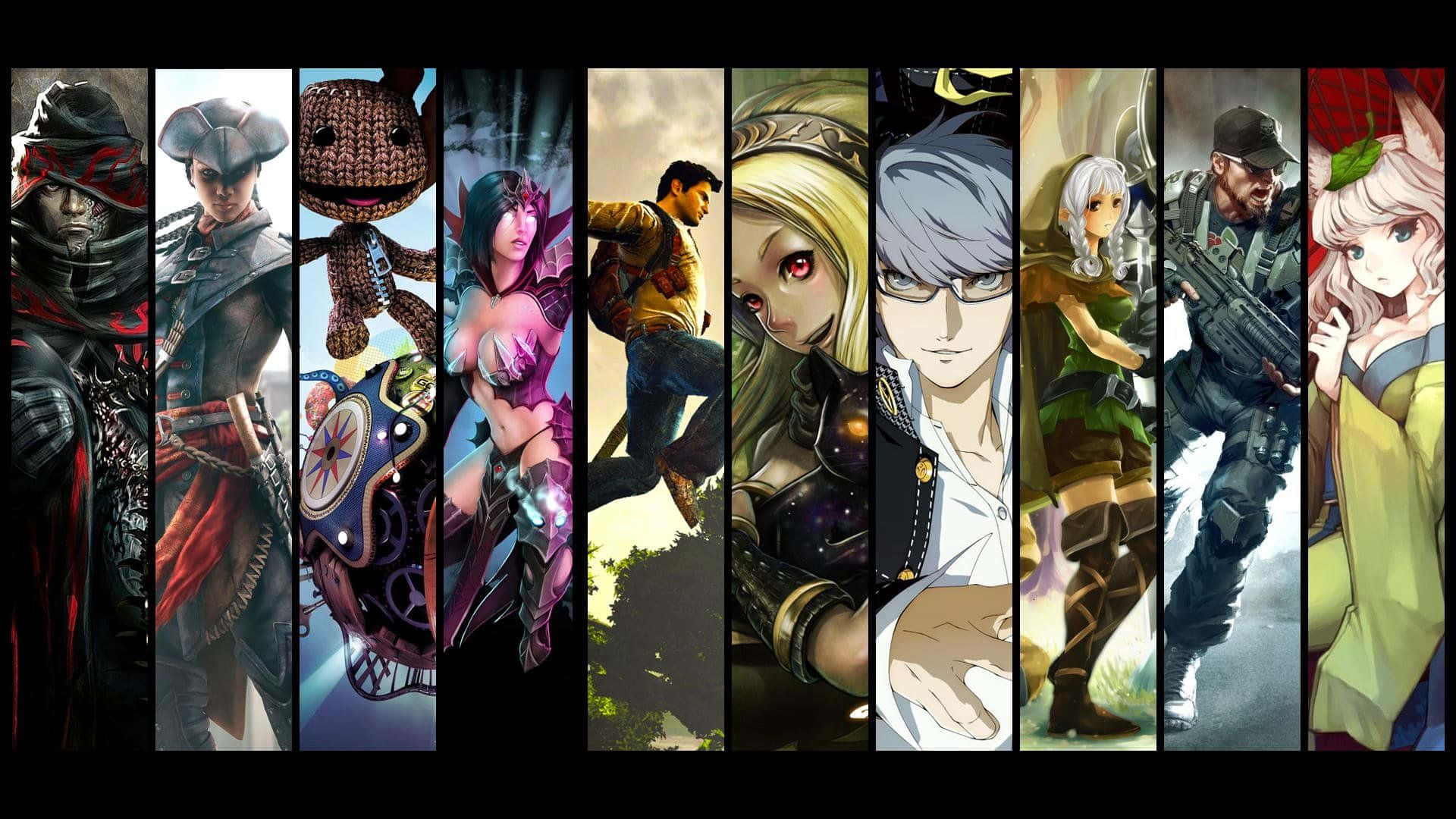 Action Anime, video game characters, vertical panels, Full HD Desktop Wallpaper