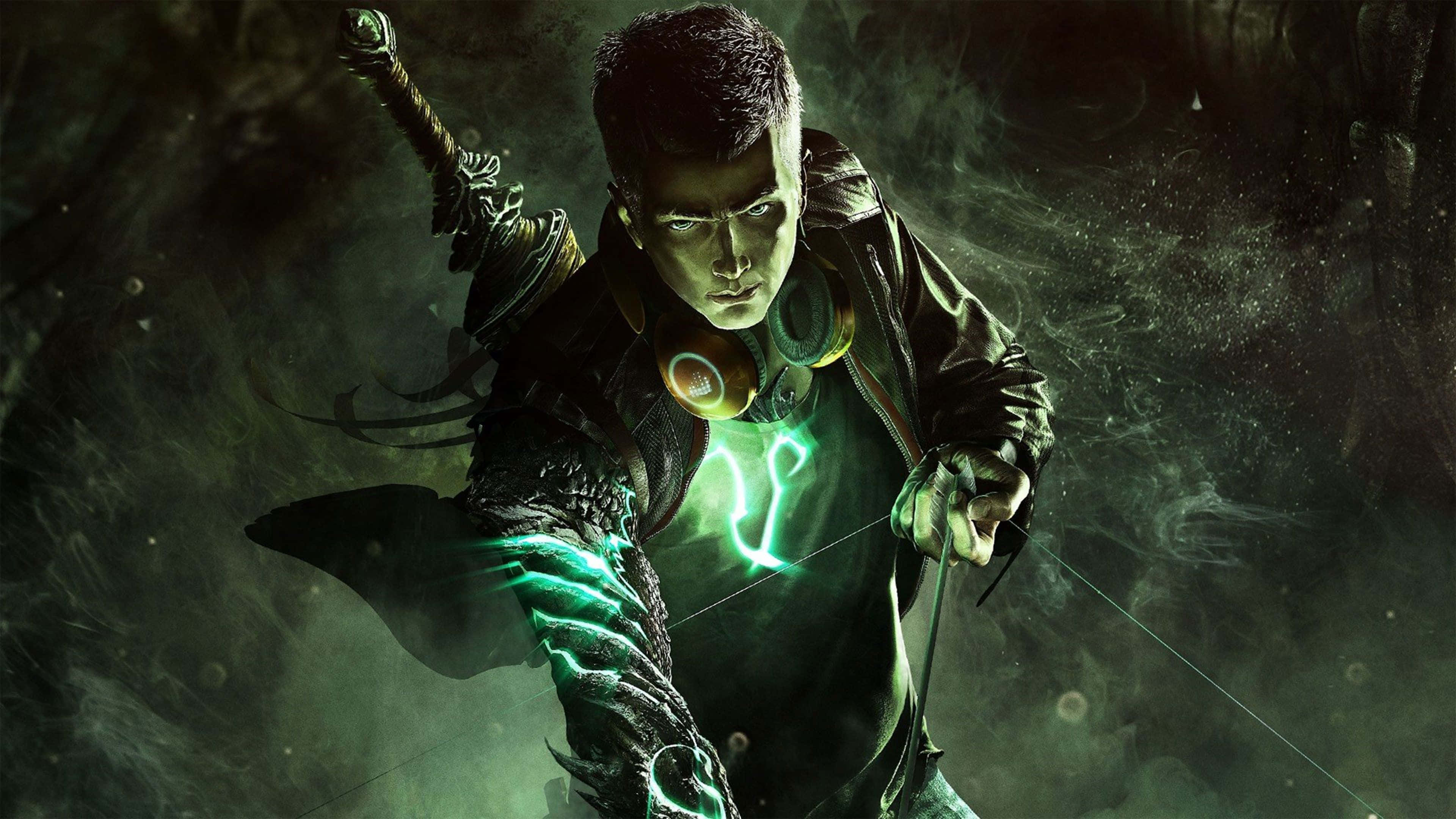 green energy, sword, warrior, 4K Desktop Wallpaper