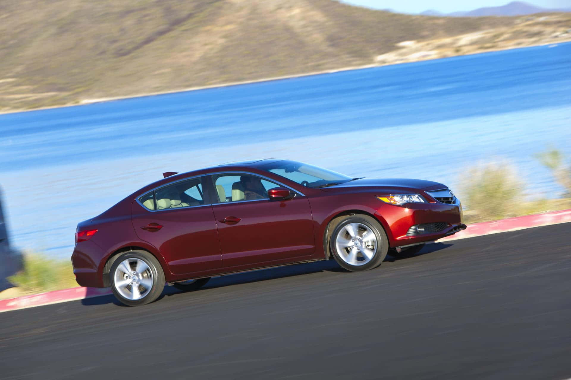 Acura ILX, maroon sedan, coastal road, Full HD Desktop Wallpaper