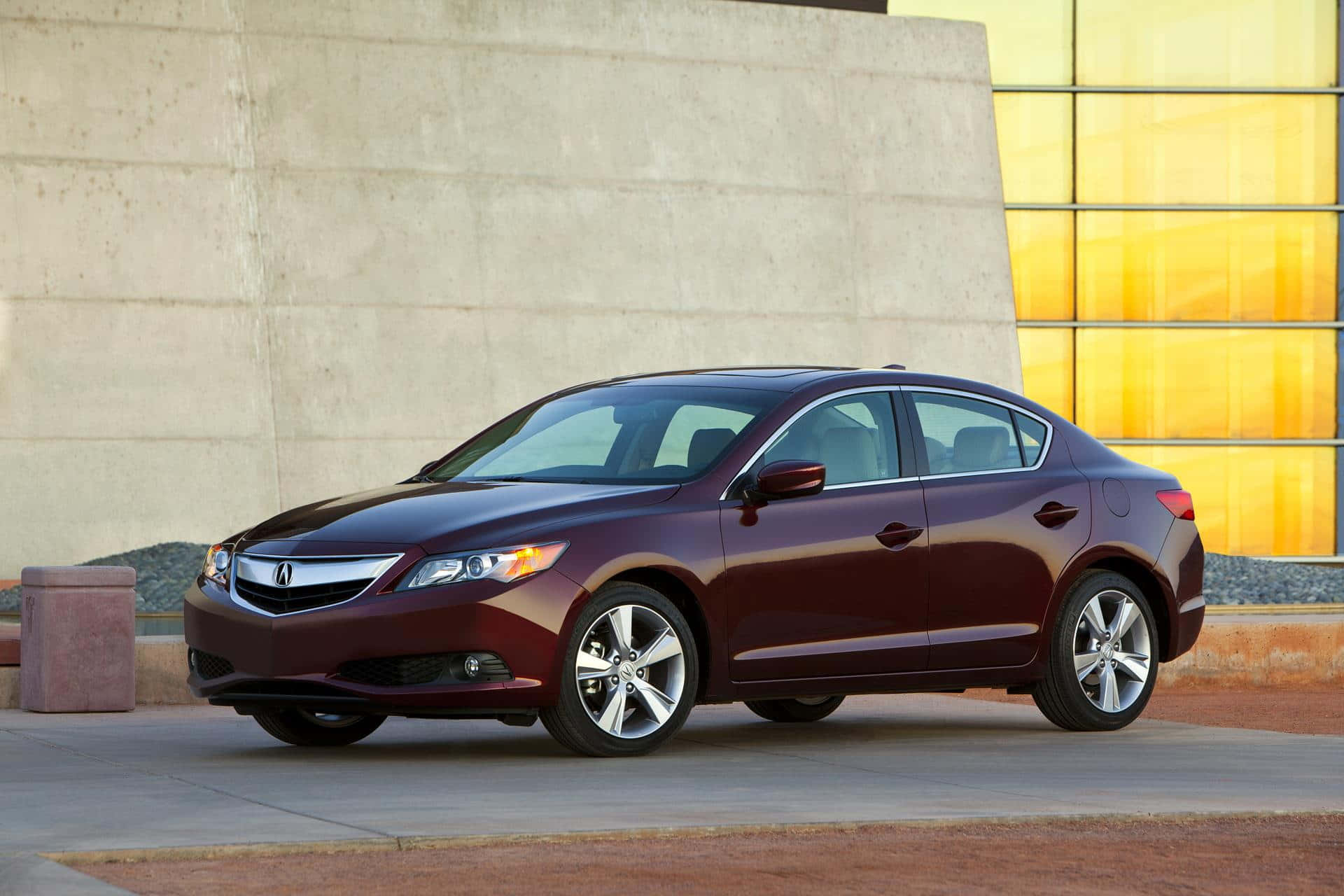 Acura ILX 2019, sleek maroon exterior, modern building, Full HD Desktop Wallpaper