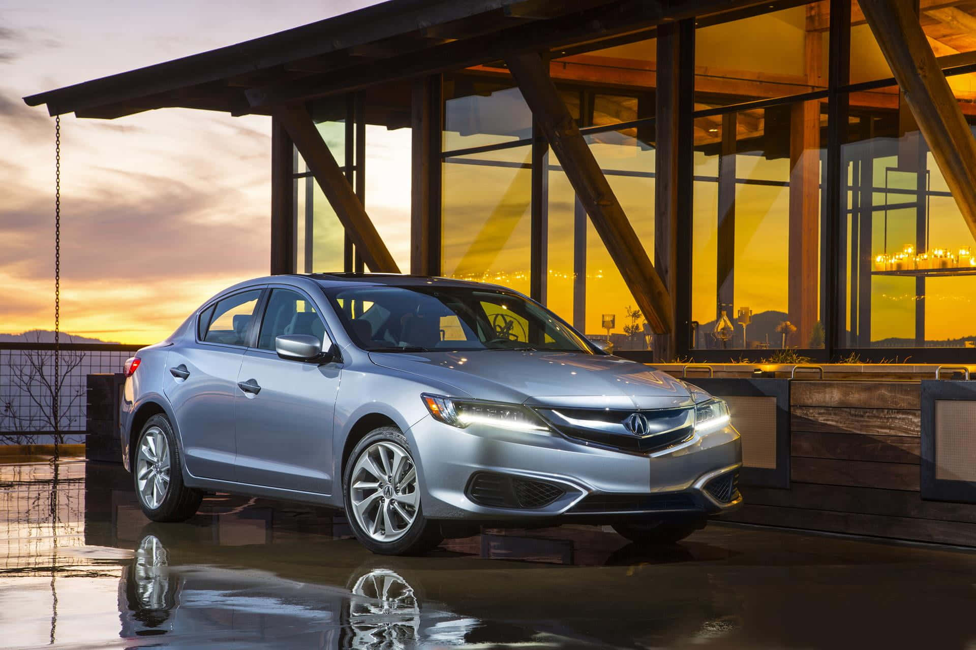 Acura ILX, silver, wet pavement, Full HD Desktop Wallpaper
