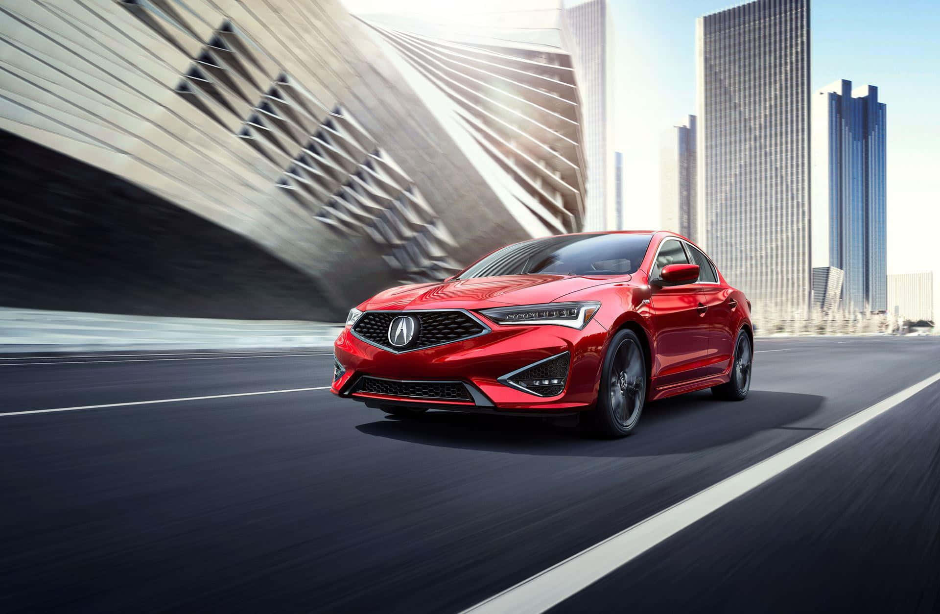 Acura ILX, vibrant red, modern cityscape, Full HD Desktop Wallpaper