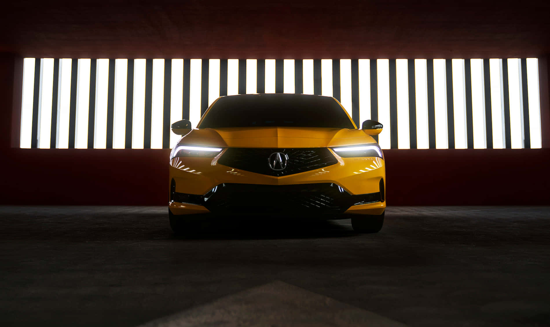Acura Integra, vibrant yellow, stark vertical light strips, HD Desktop Wallpaper