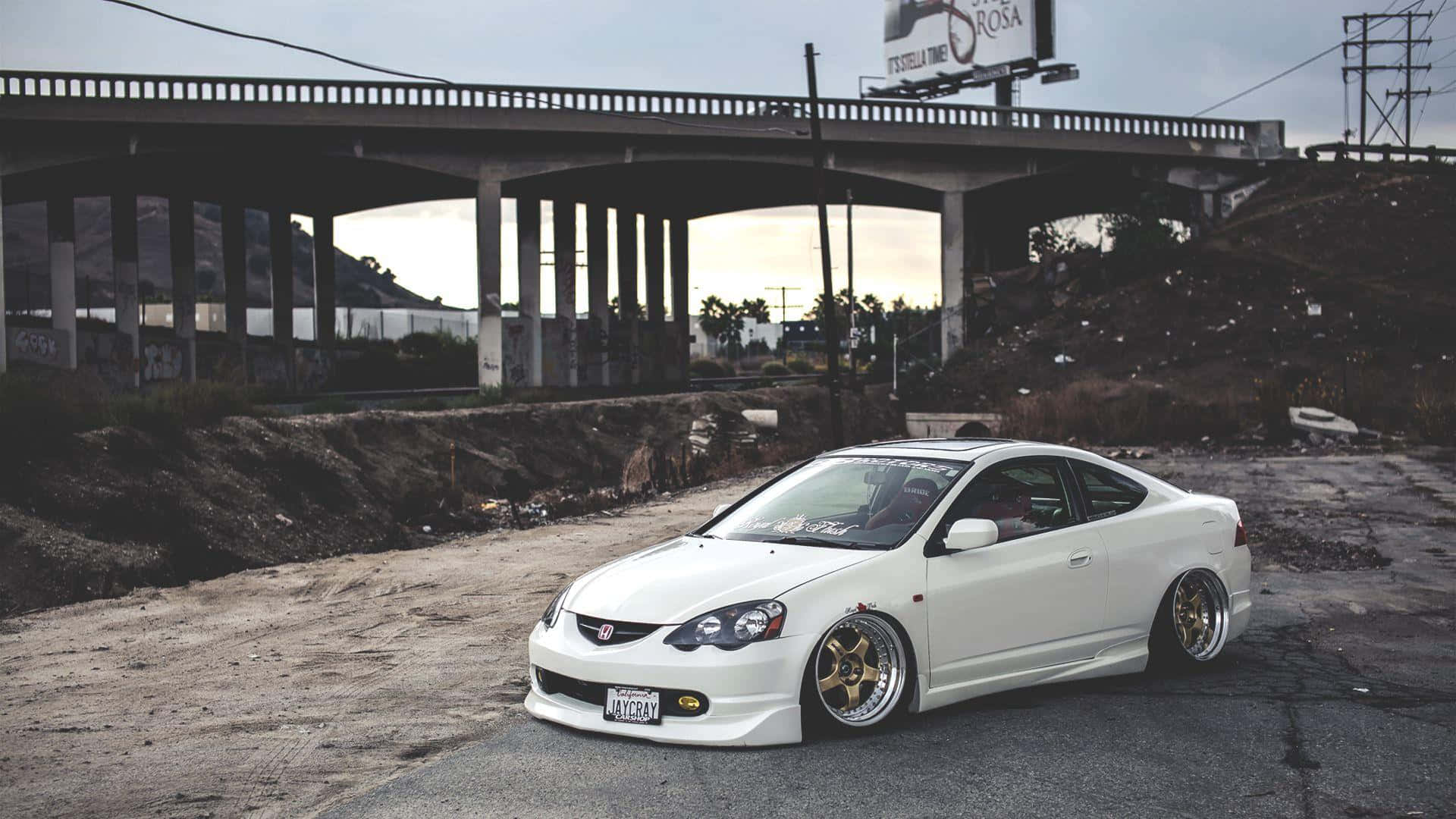 Acura Integra, white, gold rims, Full HD Desktop Wallpaper