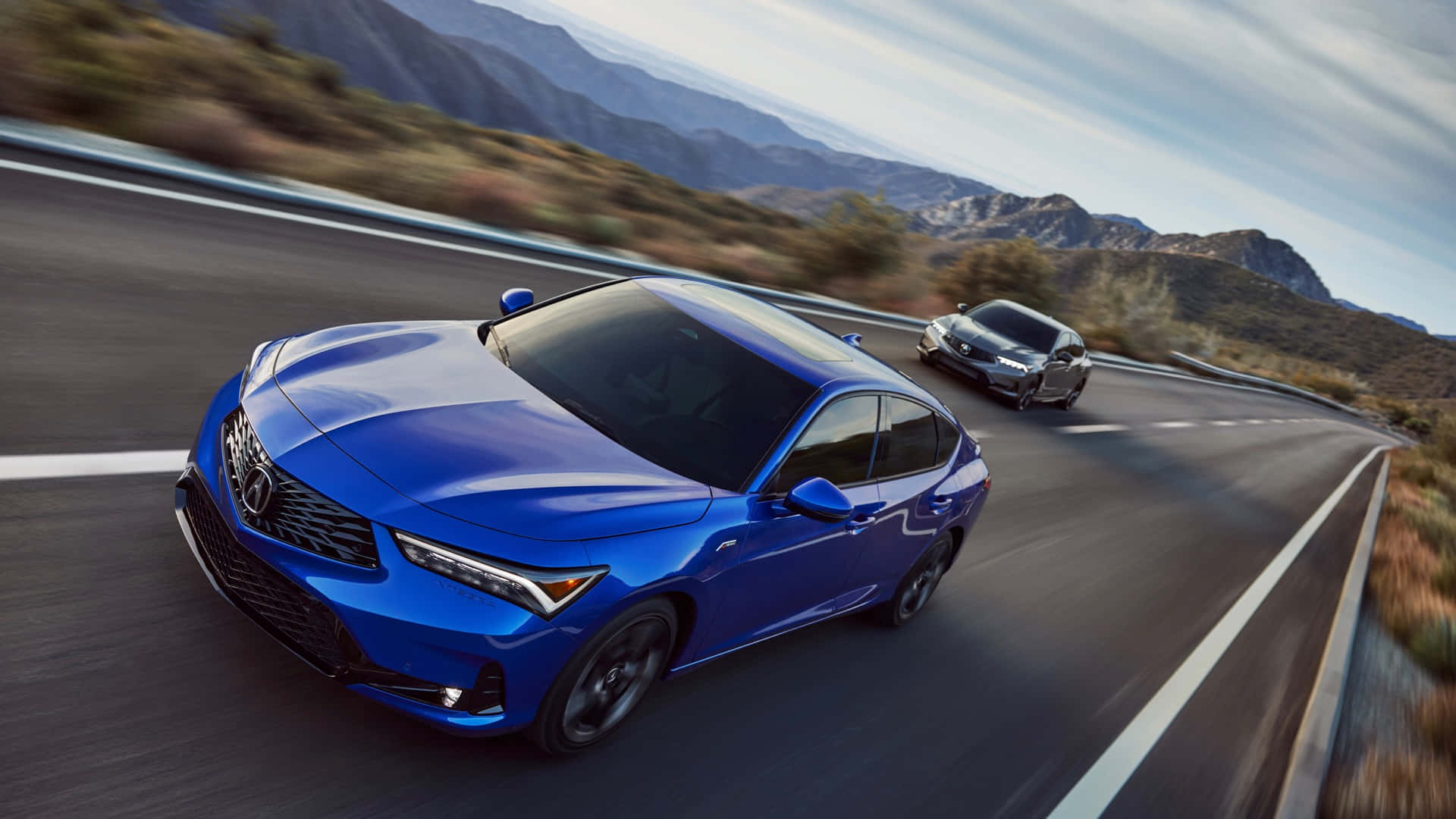 Acura Integra, vibrant blue, winding mountain road, Full HD Desktop Wallpaper