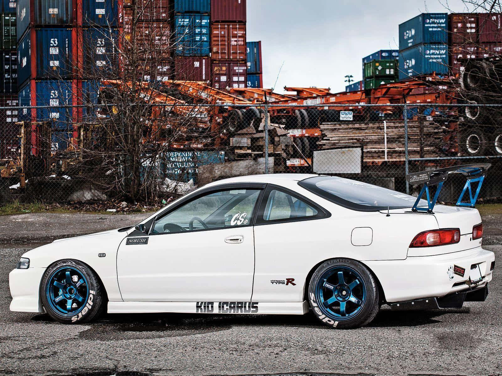 Acura Integra, white, blue rims, HD Desktop Wallpaper