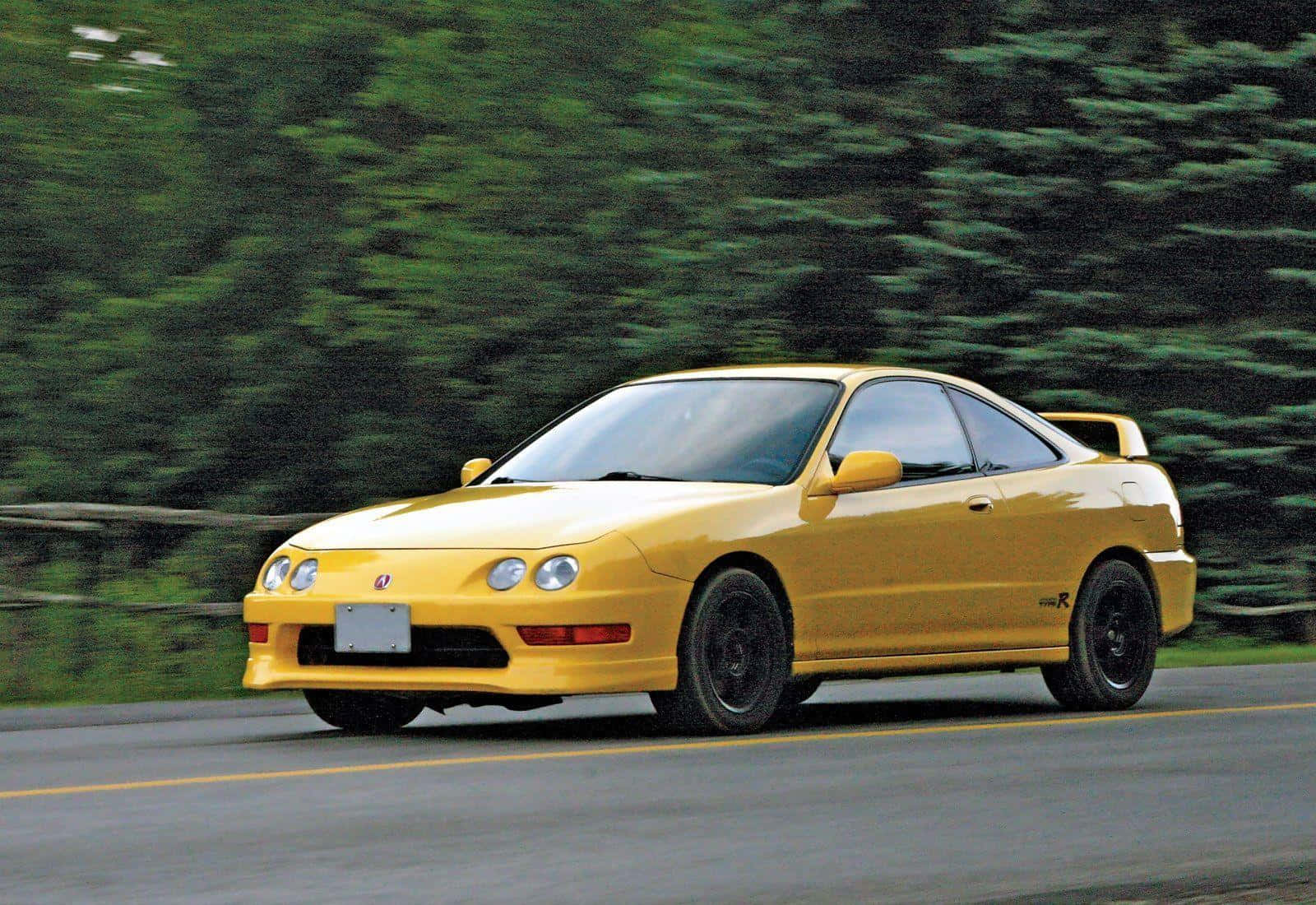 Acura Integra, vibrant yellow, road, HD Desktop Wallpaper