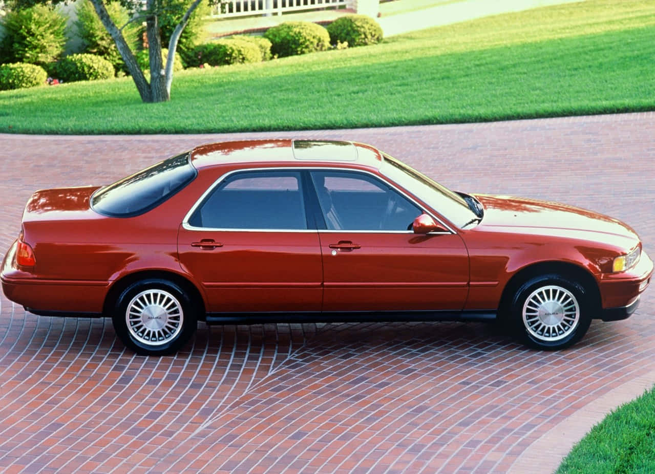 Acura Legend, glossy red, curved brick driveway, SD Desktop Wallpaper
