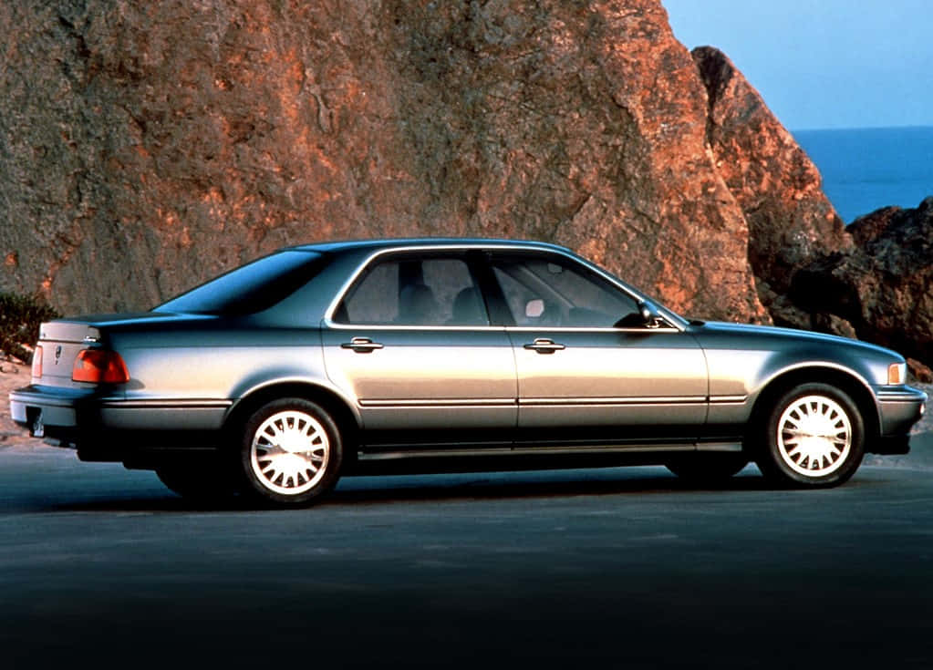 Acura Legend, silver sedan, coastal road, SD Desktop Wallpaper