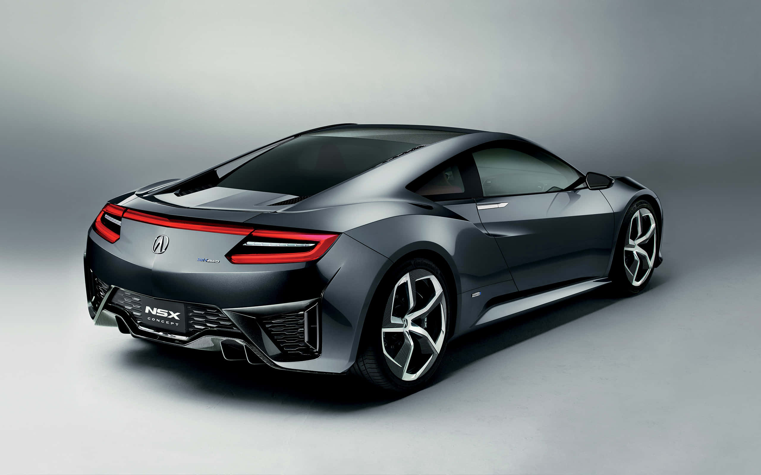 Acura NSX, dark gray, glowing red taillights, 2K Desktop Wallpaper