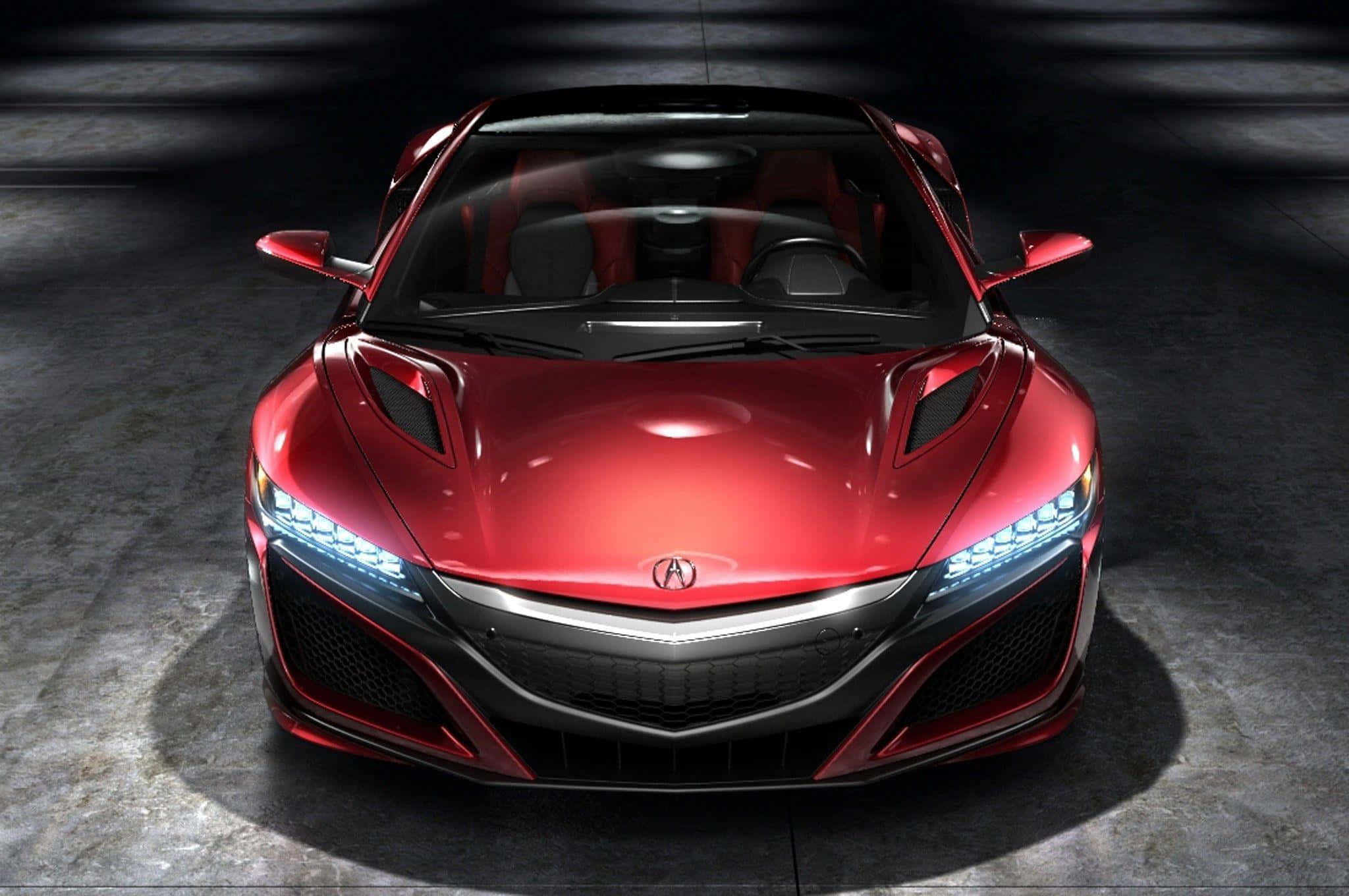 Acura NSX, glossy red, glowing headlights, Full HD Desktop Wallpaper