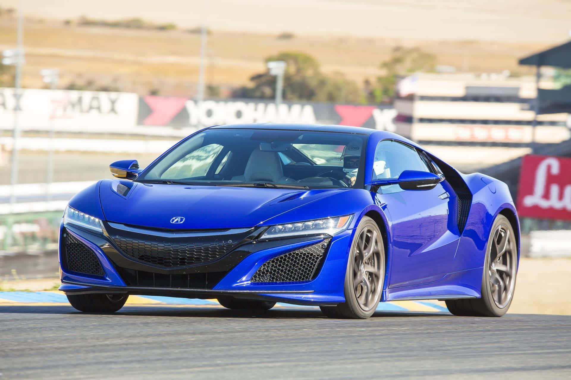 Acura NSX, vibrant blue, sunlit racetrack, Full HD Desktop Wallpaper