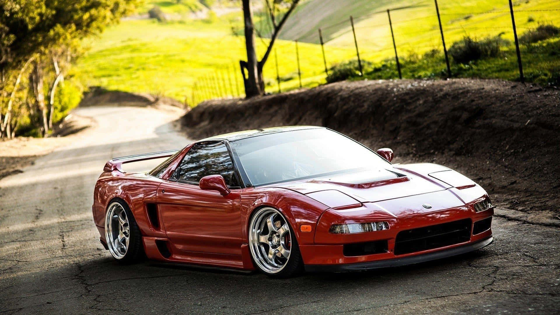 Acura NSX, glossy red, custom wheels, Full HD Desktop Wallpaper