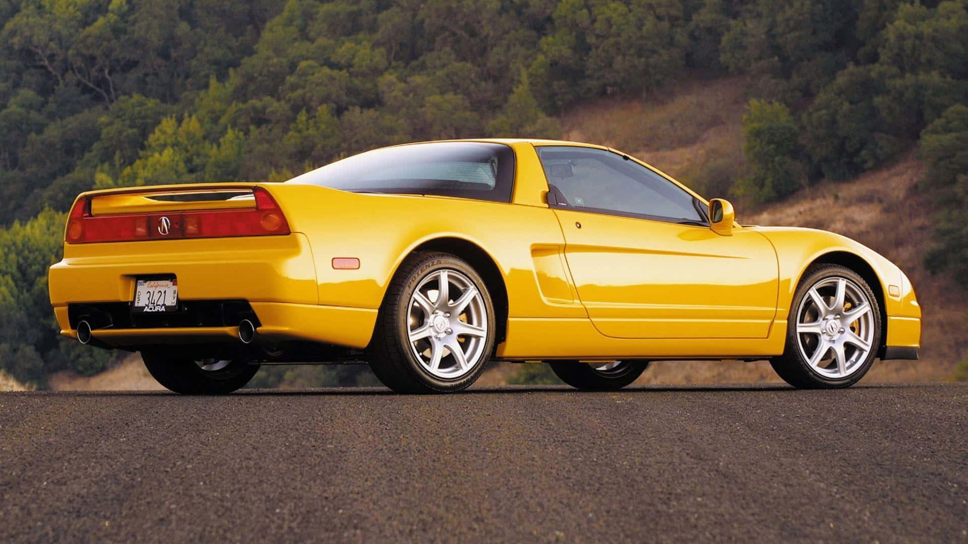 Acura NSX, vibrant yellow, asphalt road, Full HD Desktop Wallpaper