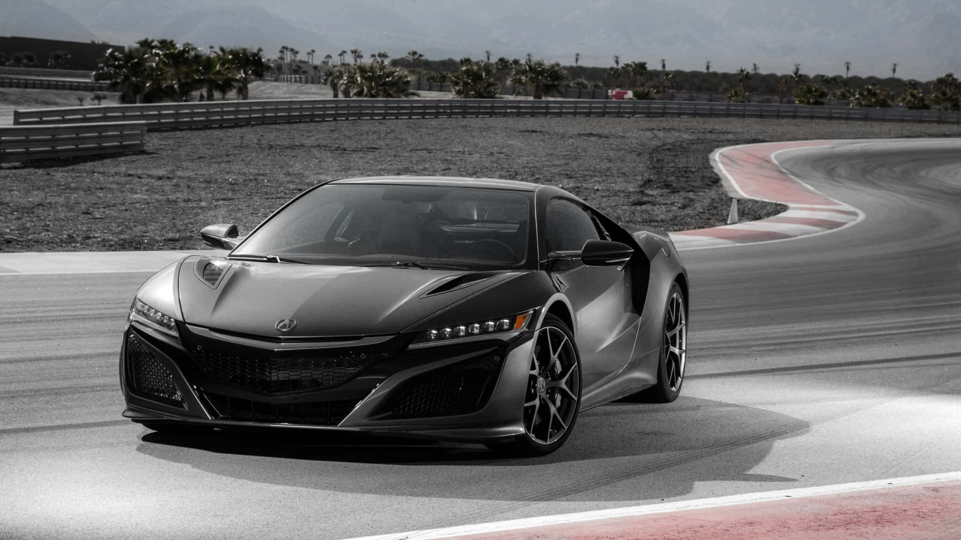 Acura NSX, matte black, curved racetrack, Full HD Desktop Wallpaper