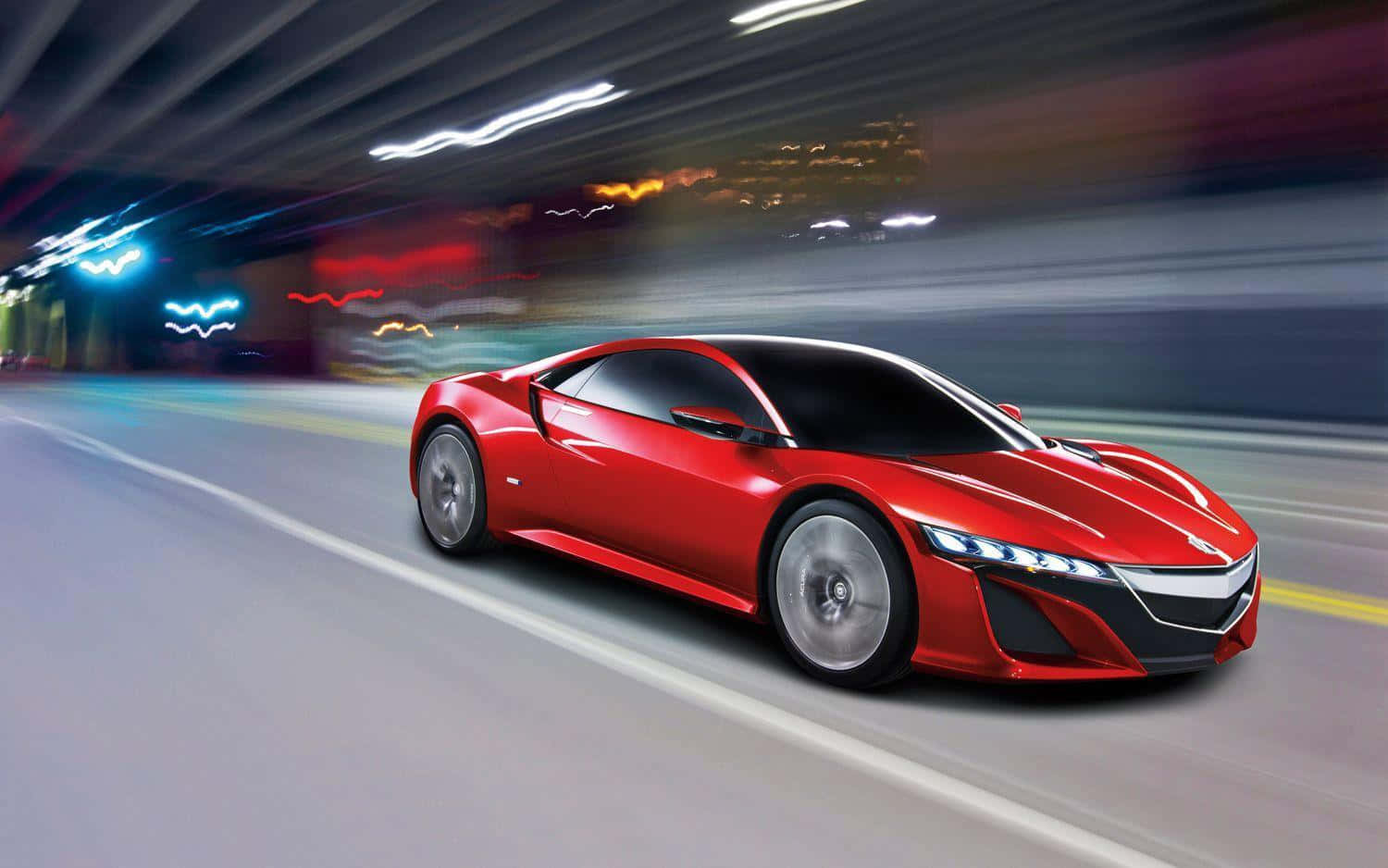 Acura NSX, red, neon-lit tunnel, HD Desktop Wallpaper