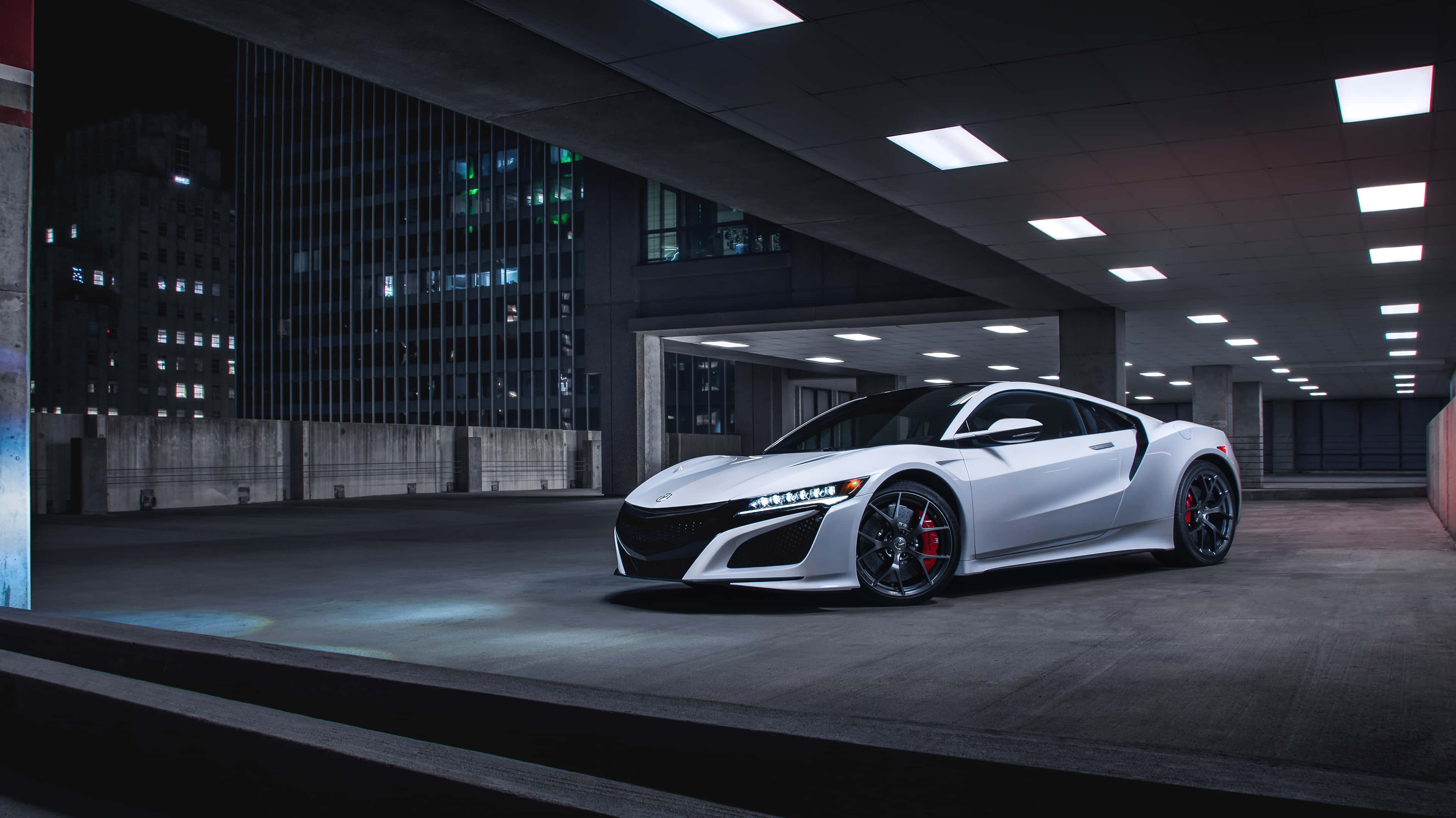 Acura NSX, white, red brake calipers, 4K Desktop Wallpaper
