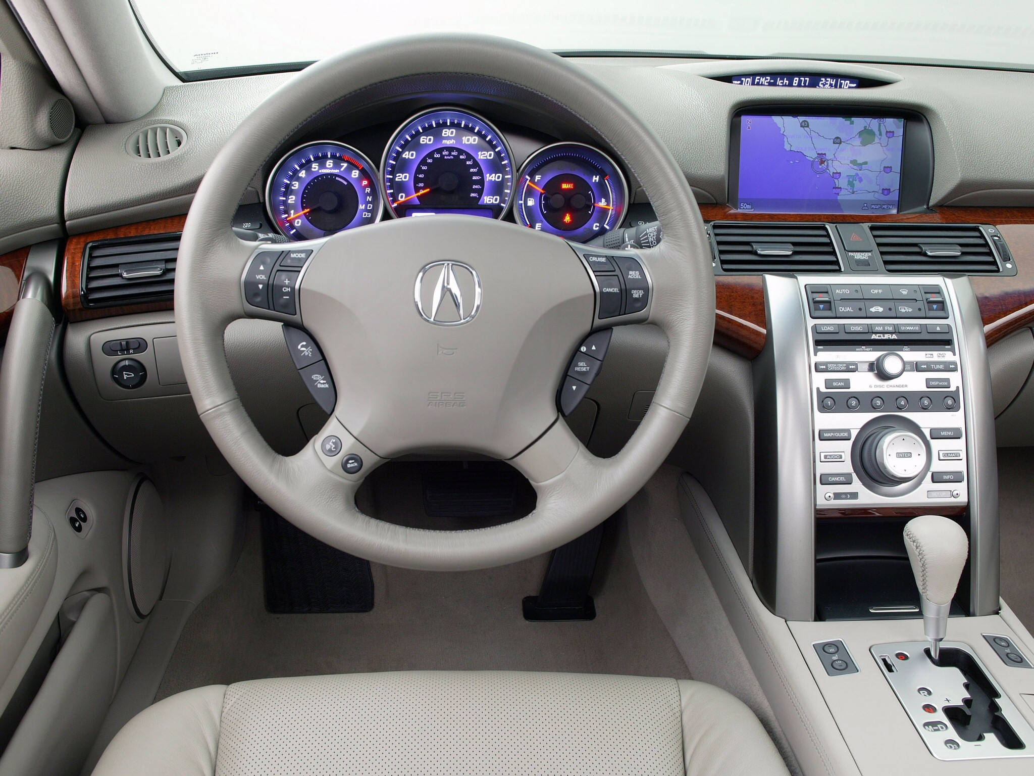 Acura RL, beige leather seats, wood trim, Full HD Desktop Wallpaper