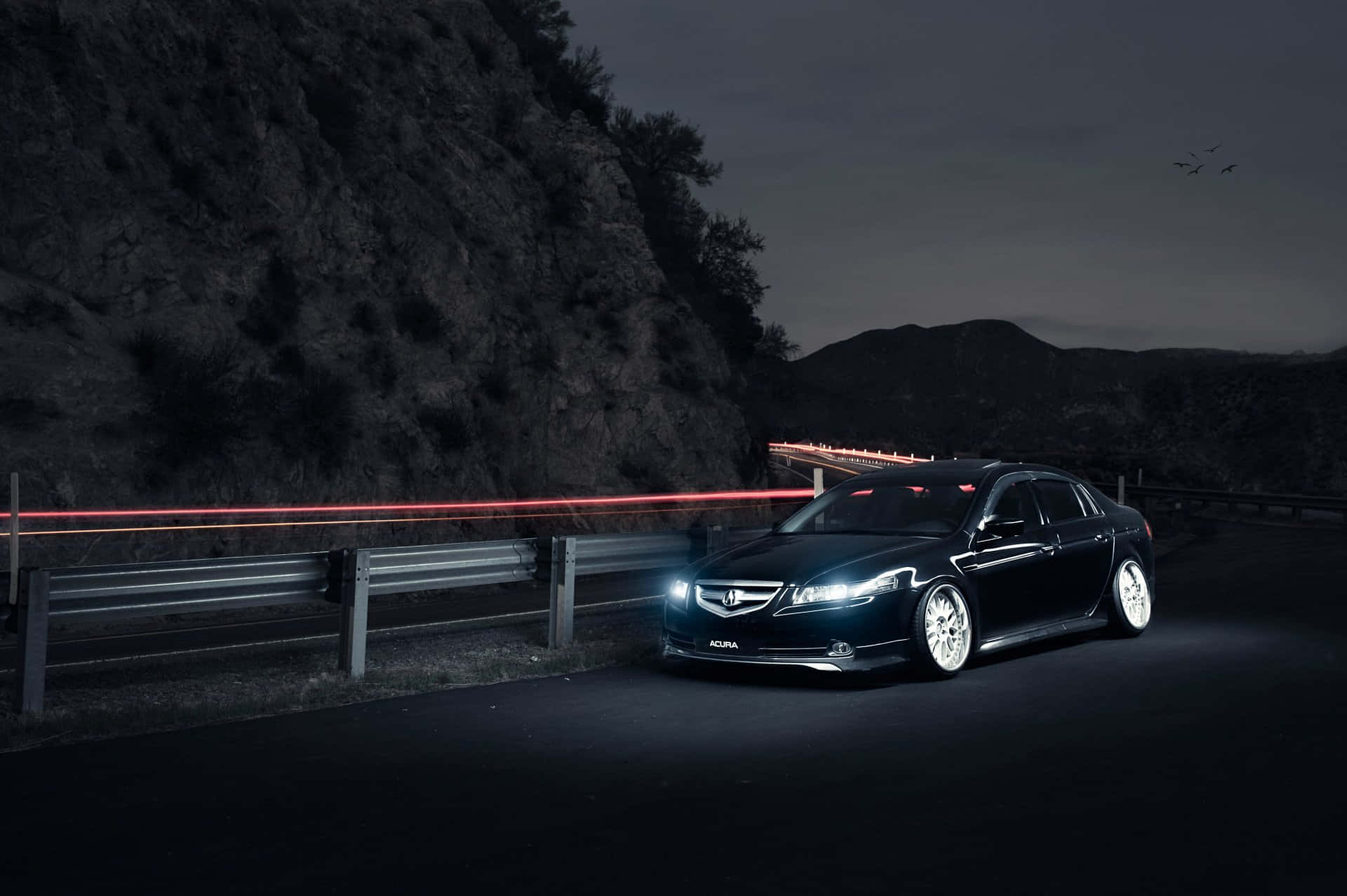 Acura RL, nighttime, mountain road, Full HD Desktop Wallpaper
