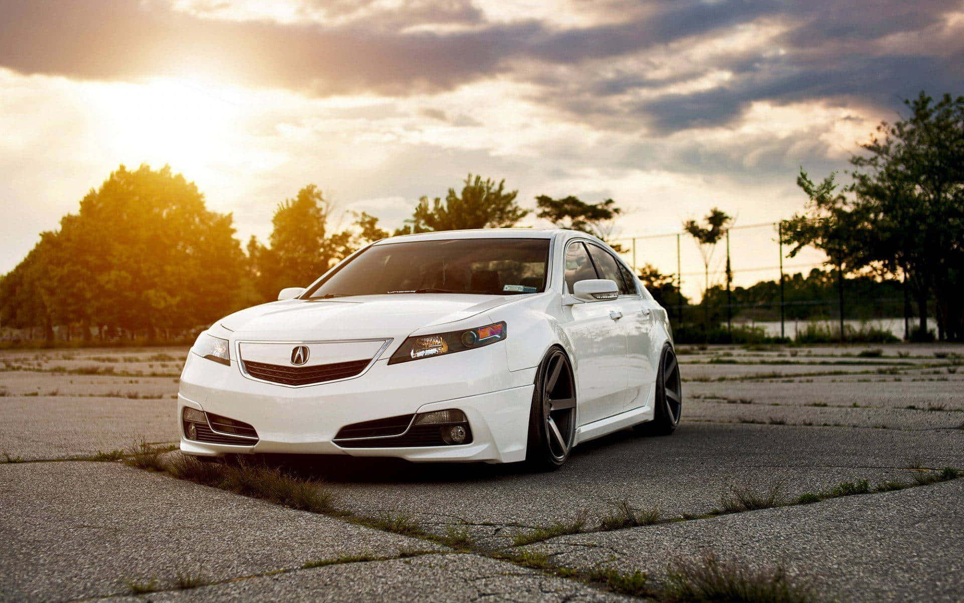 Acura RL, white, sunset, Full HD Desktop Wallpaper