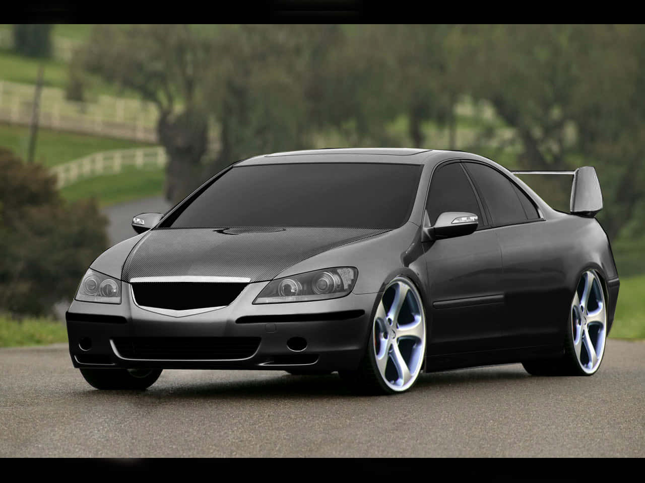 Acura RL, matte black, blue rims, HD Desktop Wallpaper