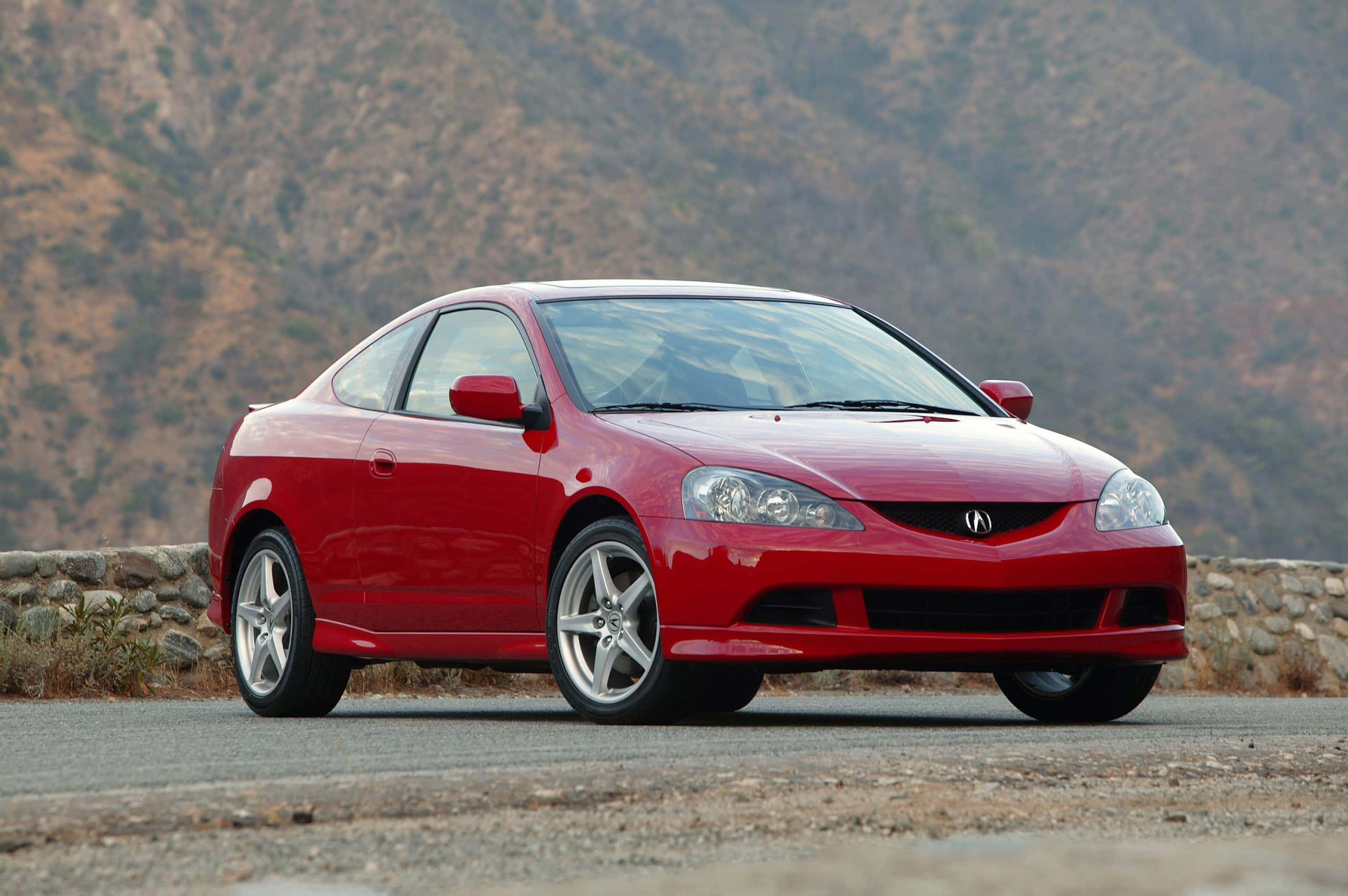 Acura RSX, vibrant red, mountain road, 2K Desktop Wallpaper