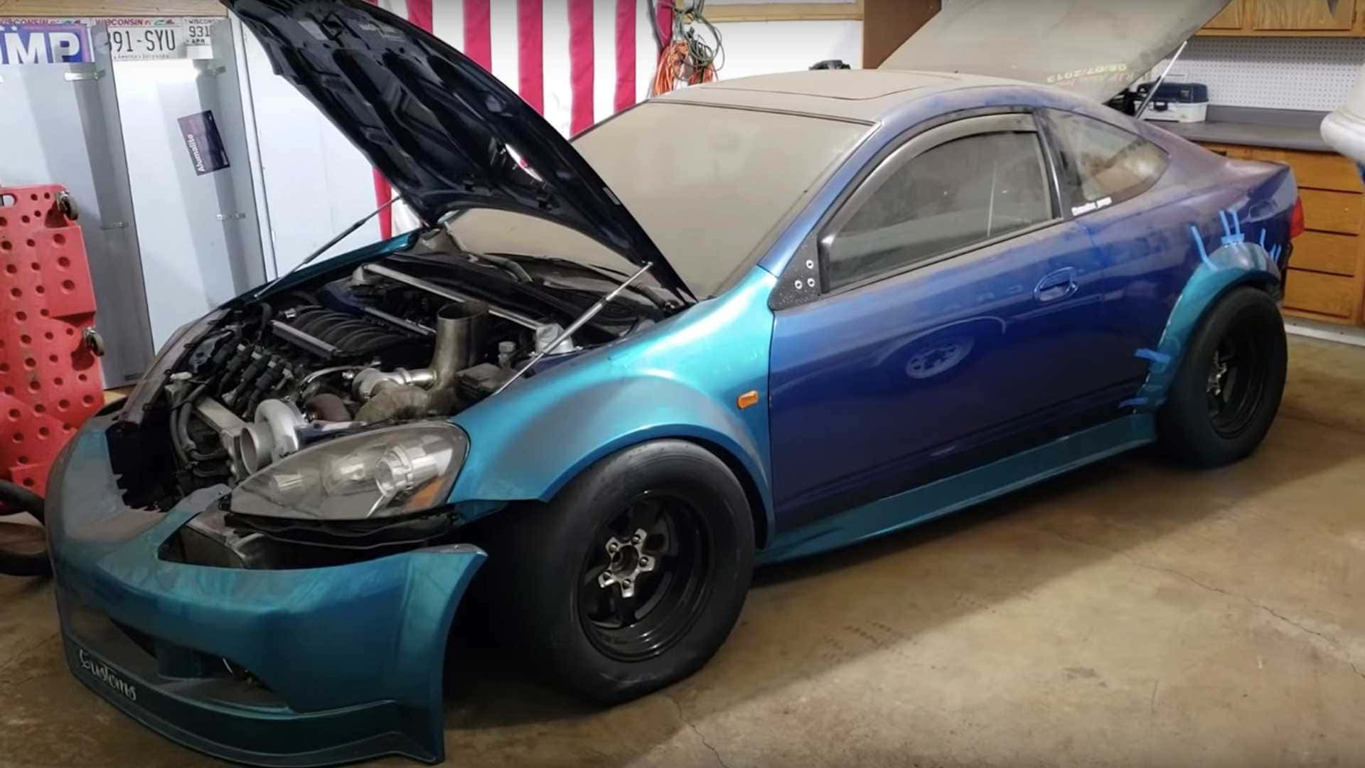 Acura RSX, blue sports car, hood open, Full HD Desktop Wallpaper