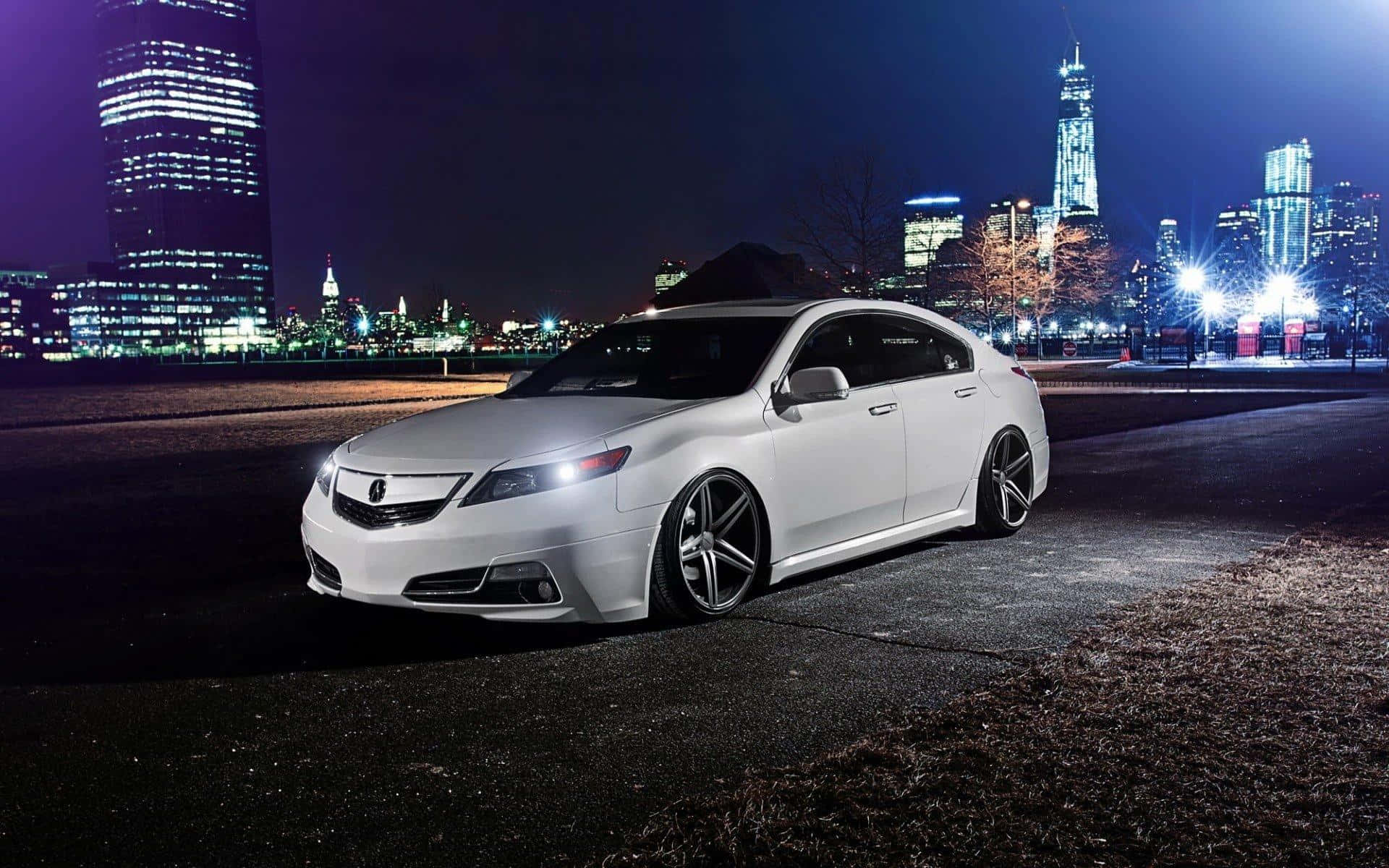 Acura TL, white, nighttime skyline, Full HD Desktop Wallpaper