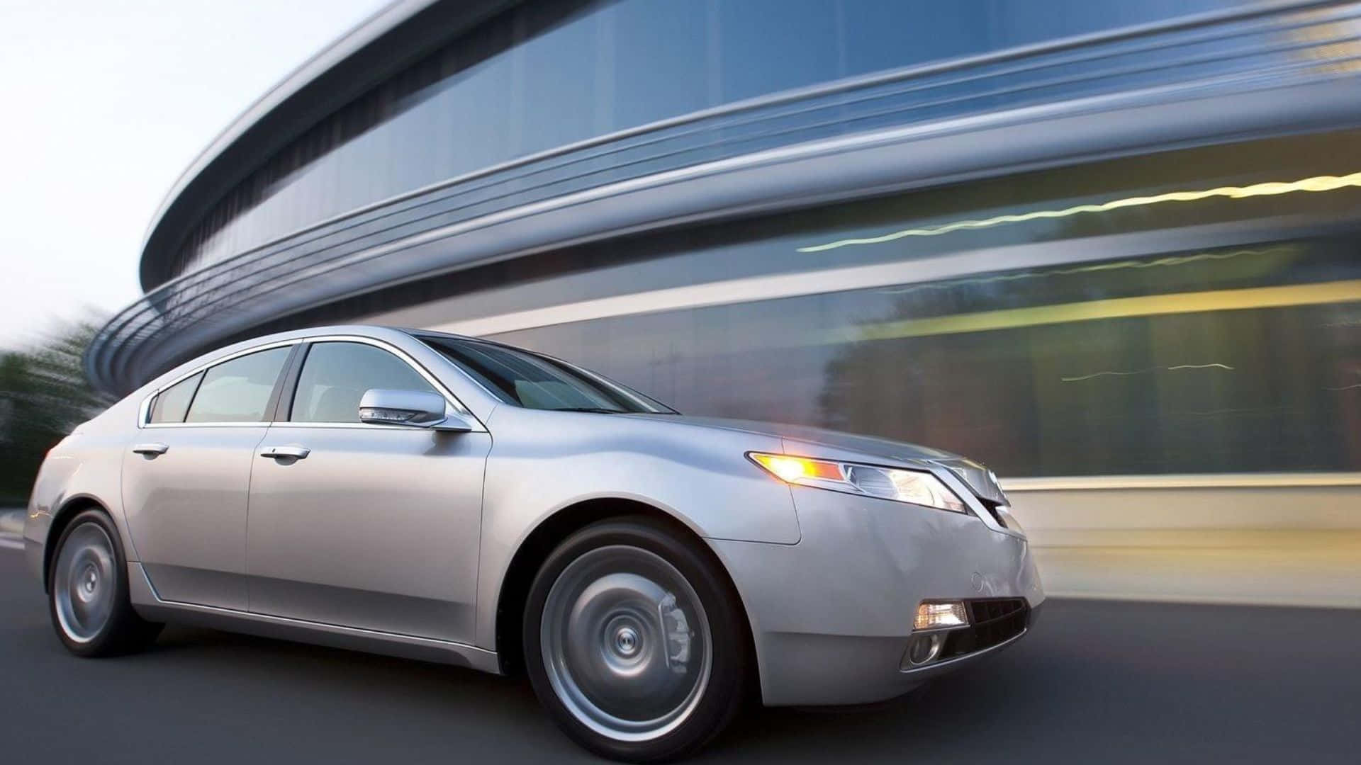 Acura TL, silver, modern glass building, Full HD Desktop Wallpaper