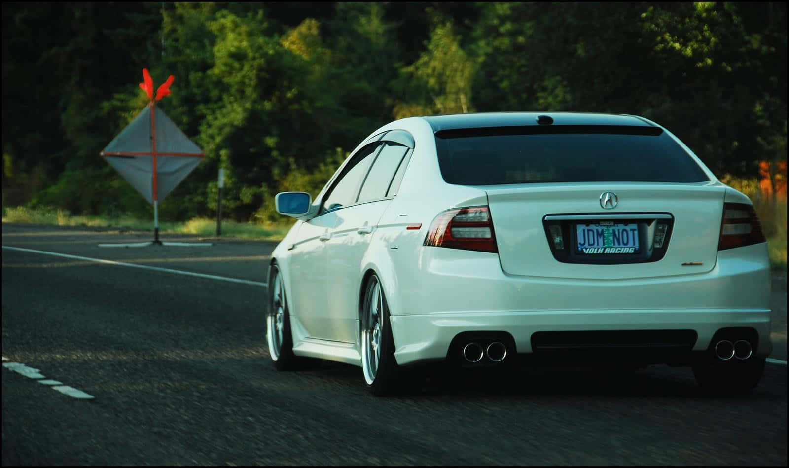 Acura TL, white sedan, custom exhaust, HD Desktop Wallpaper