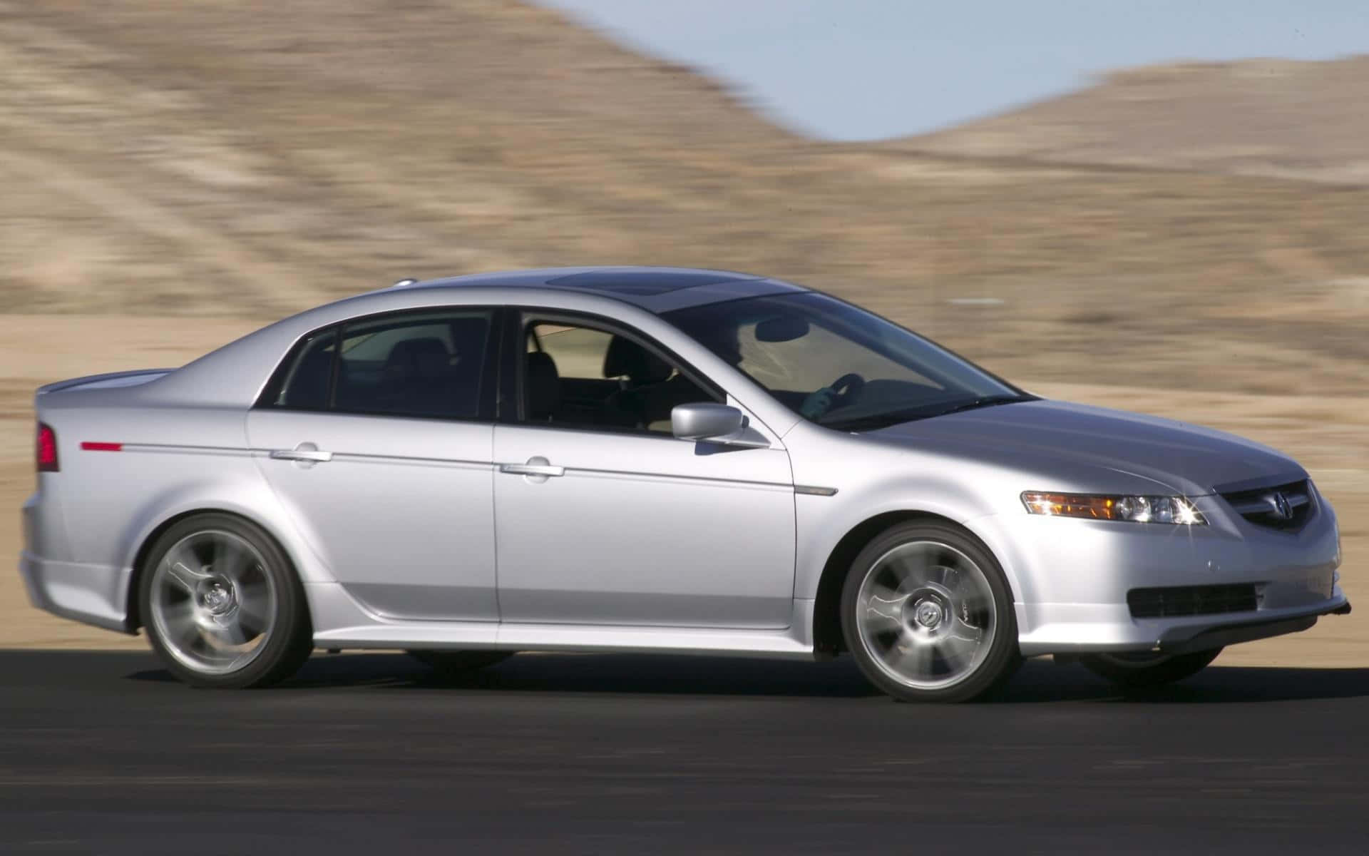Acura TL, silver sedan, desert road, Full HD Desktop Wallpaper