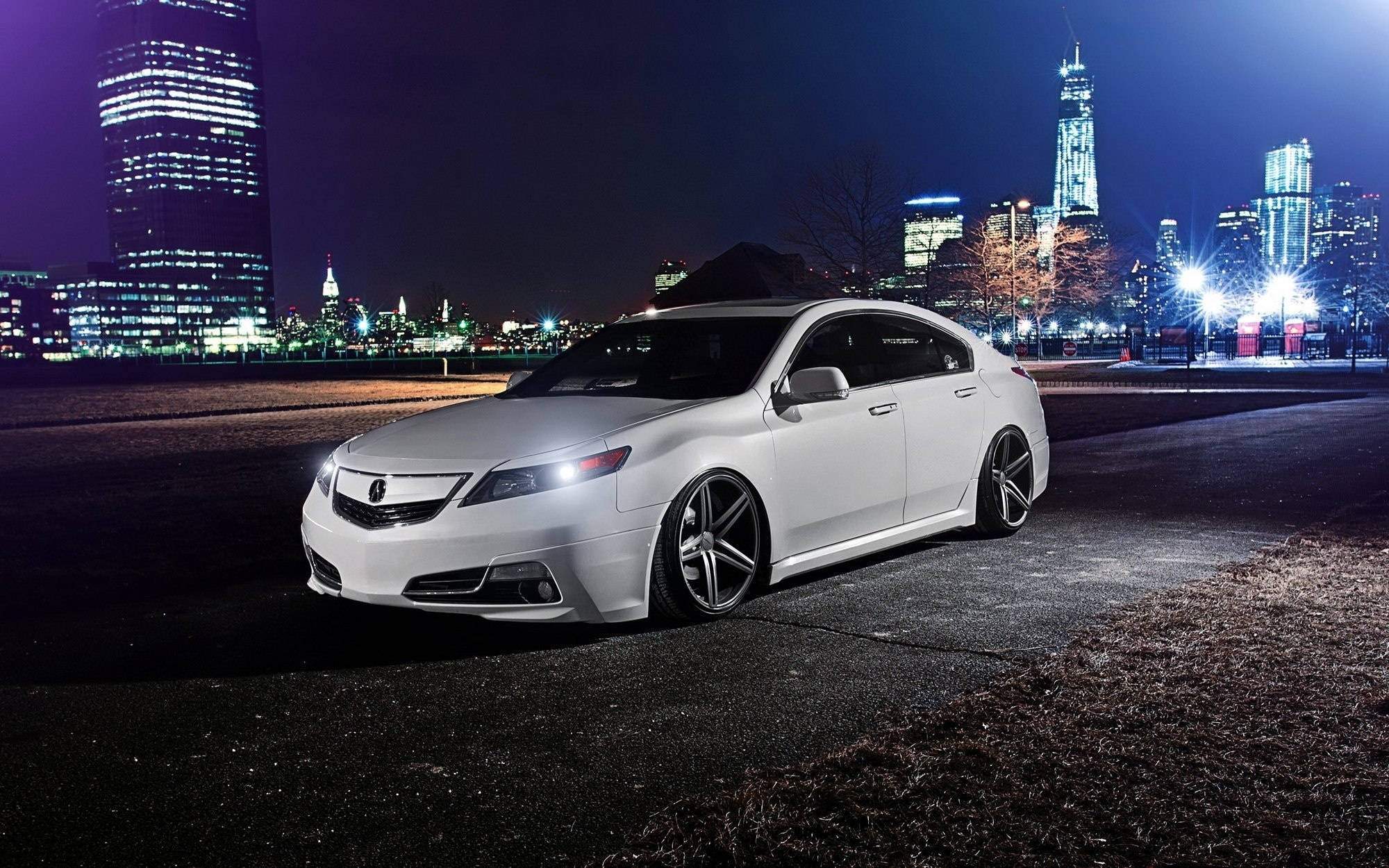 Acura TLX, white, city lights, Full HD Desktop Wallpaper
