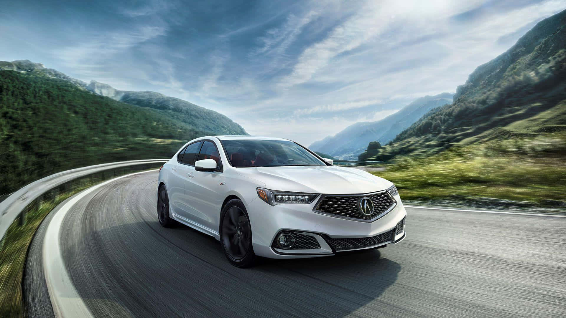Acura TLX, white sedan, winding mountain road, Full HD Desktop Wallpaper
