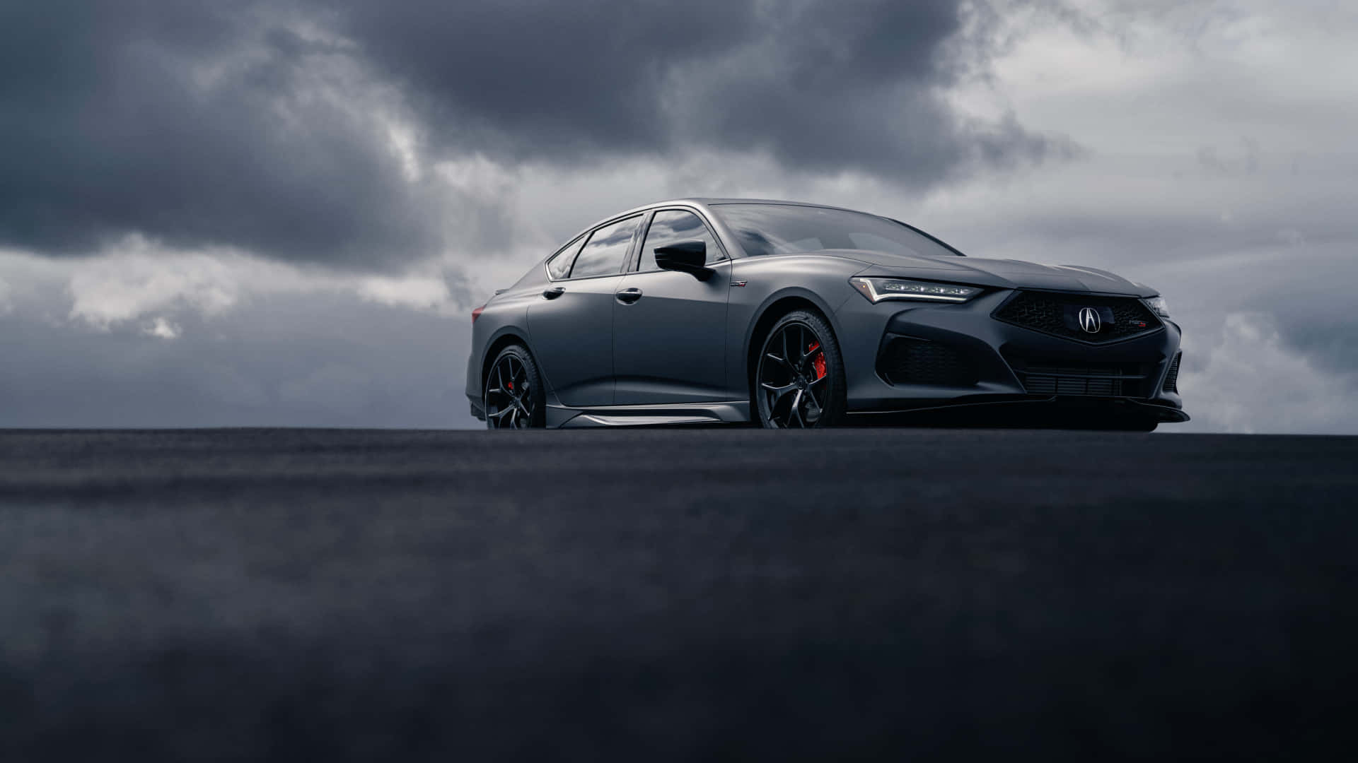 Acura TLX, matte gray, red brake calipers, Full HD Desktop Wallpaper