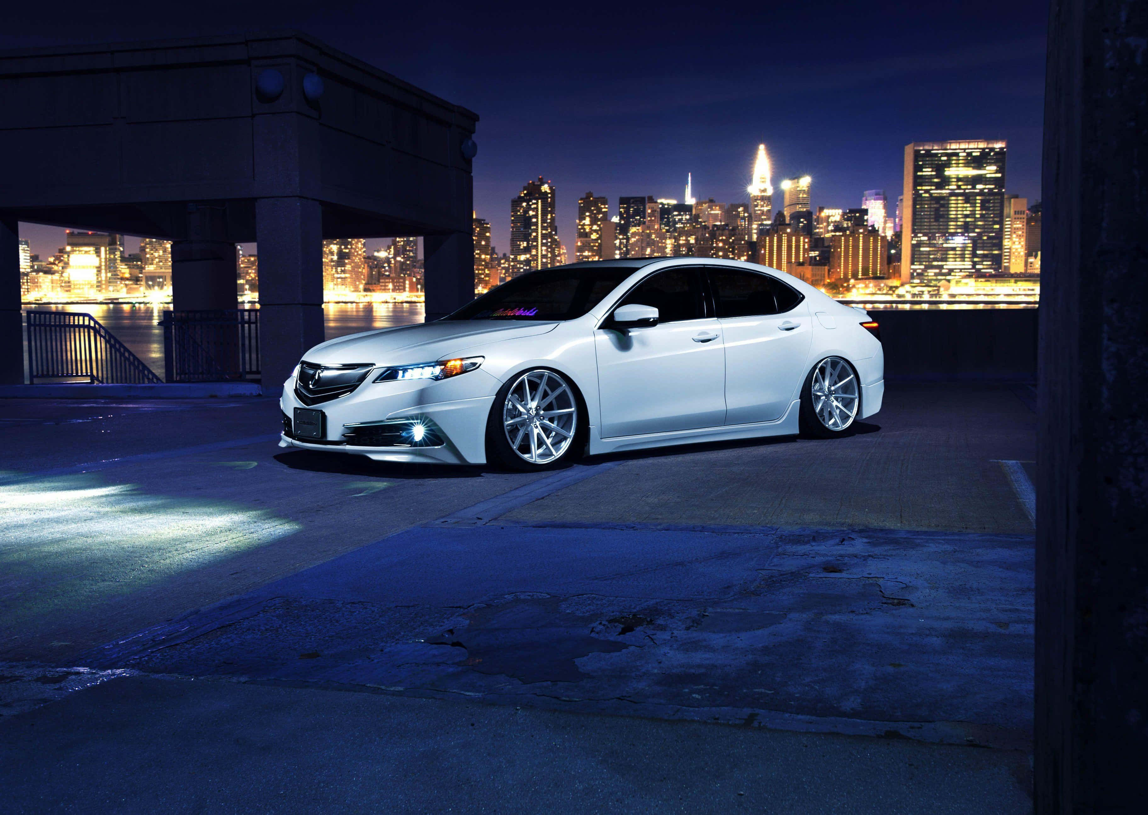Acura TLX, white, city lights, 2K Desktop Wallpaper