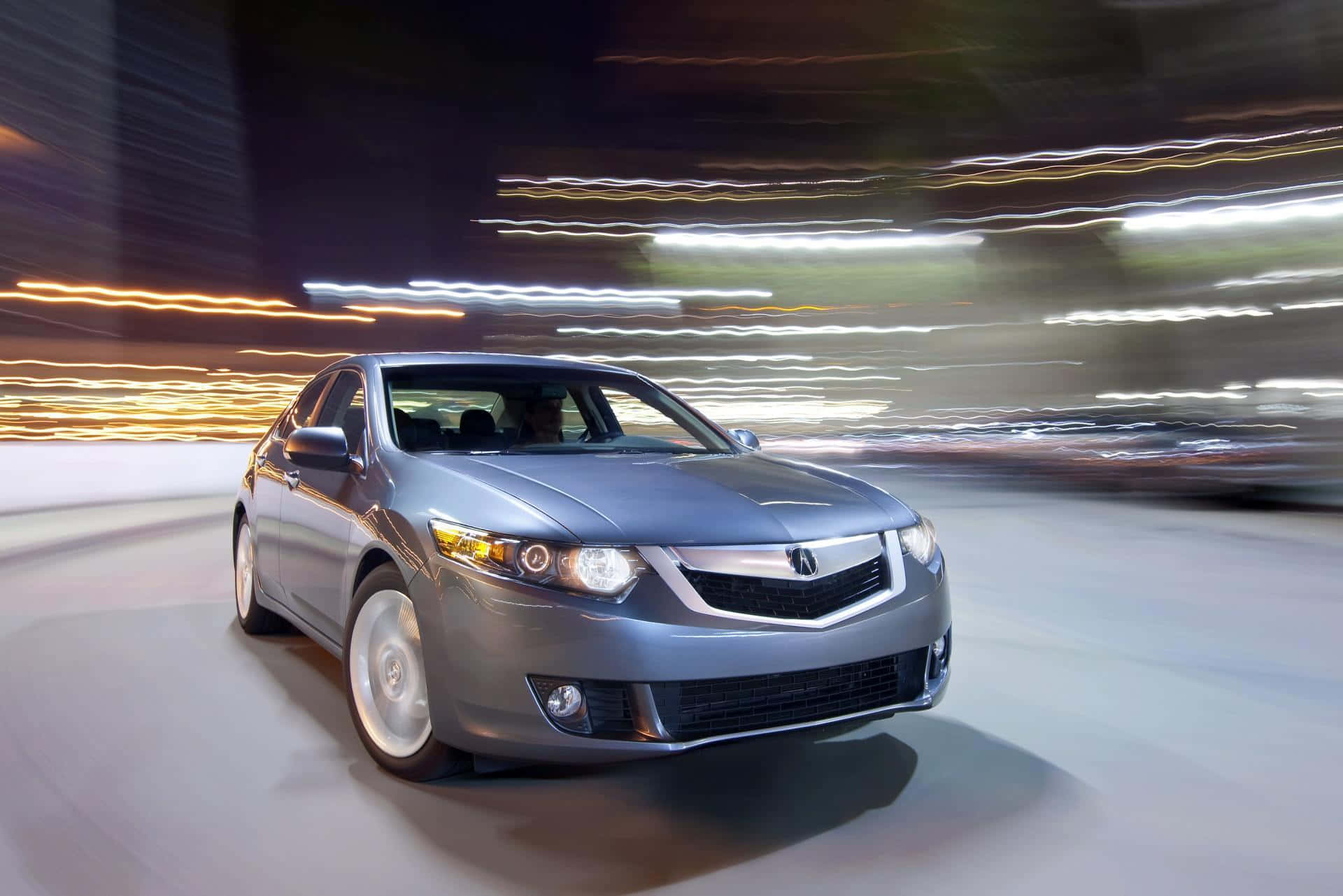 Acura TSX, silver, night cityscape, Full HD Desktop Wallpaper